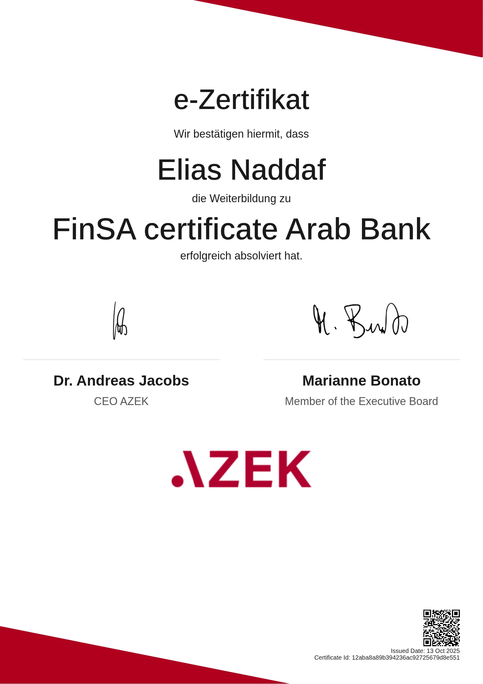 Elias Naddaf | FinSA certificate Arab Bank