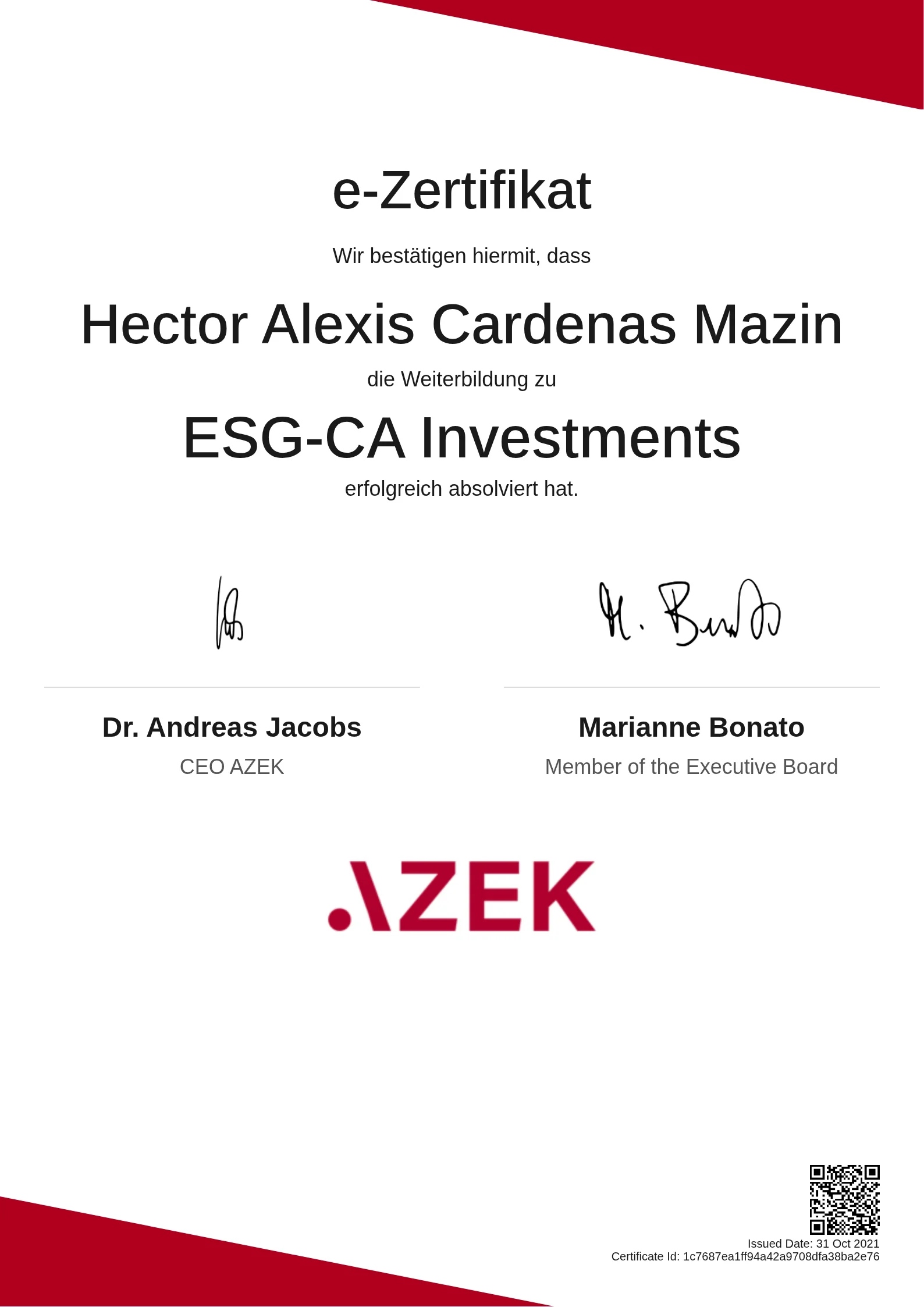 Hector Alexis Cardenas Mazin | ESG-CA Investments