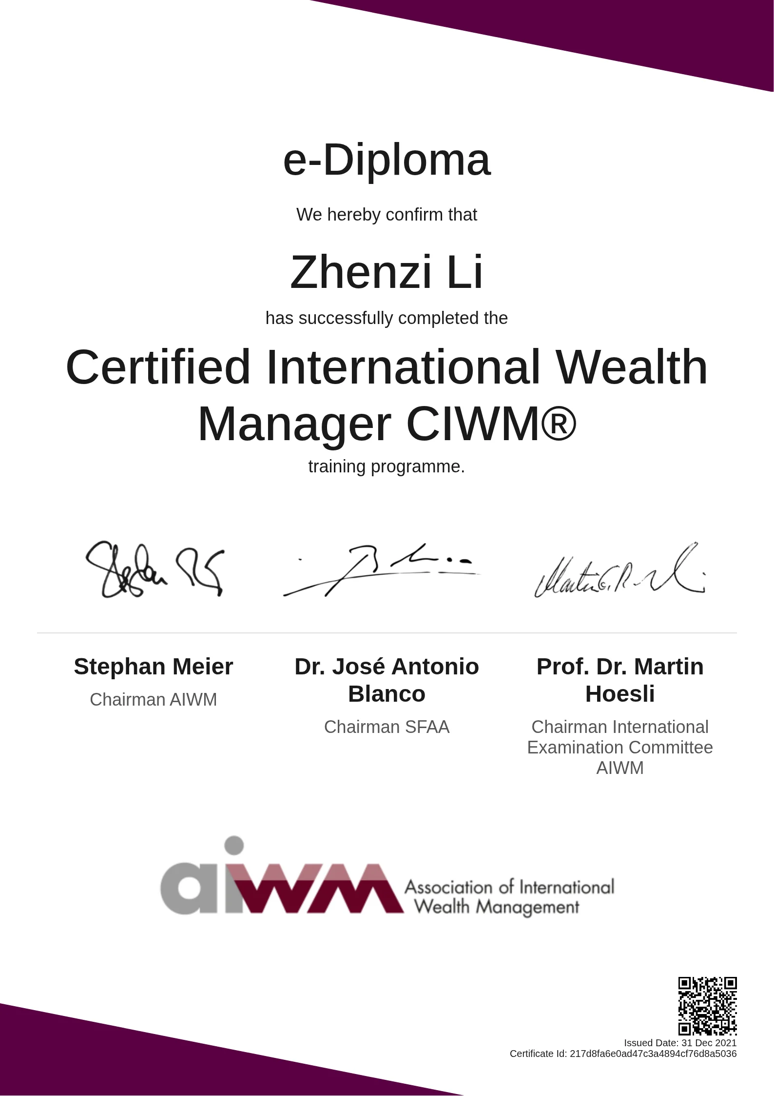 Zhenzi Li | Certified International Wealth Manager CIWM®