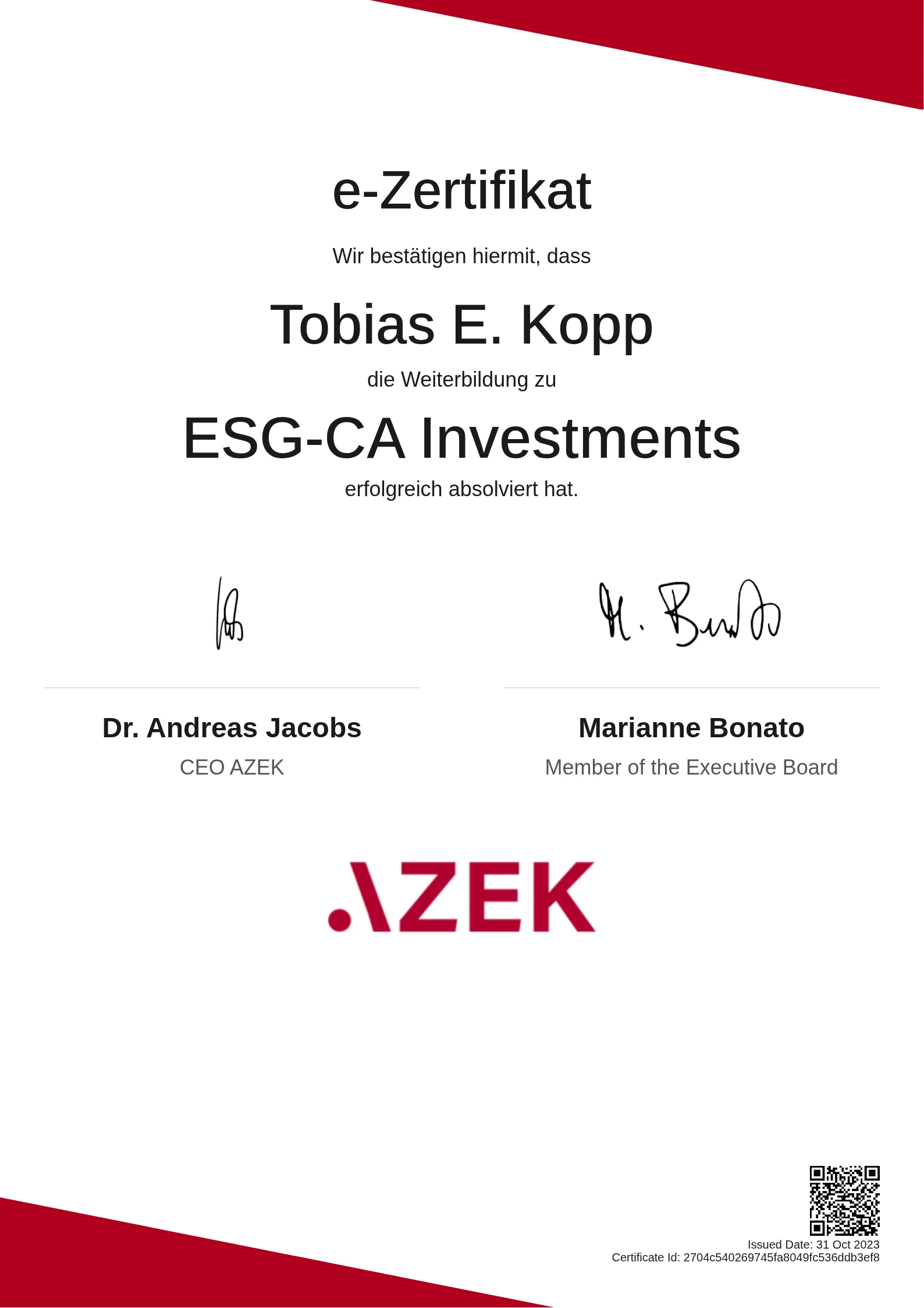 Tobias E. Kopp | ESG-CA Investments