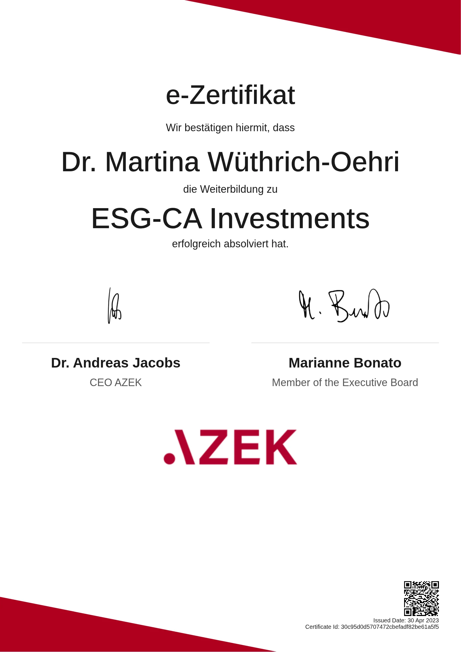 Dr. Martina Wüthrich-Oehri | ESG-CA Investments