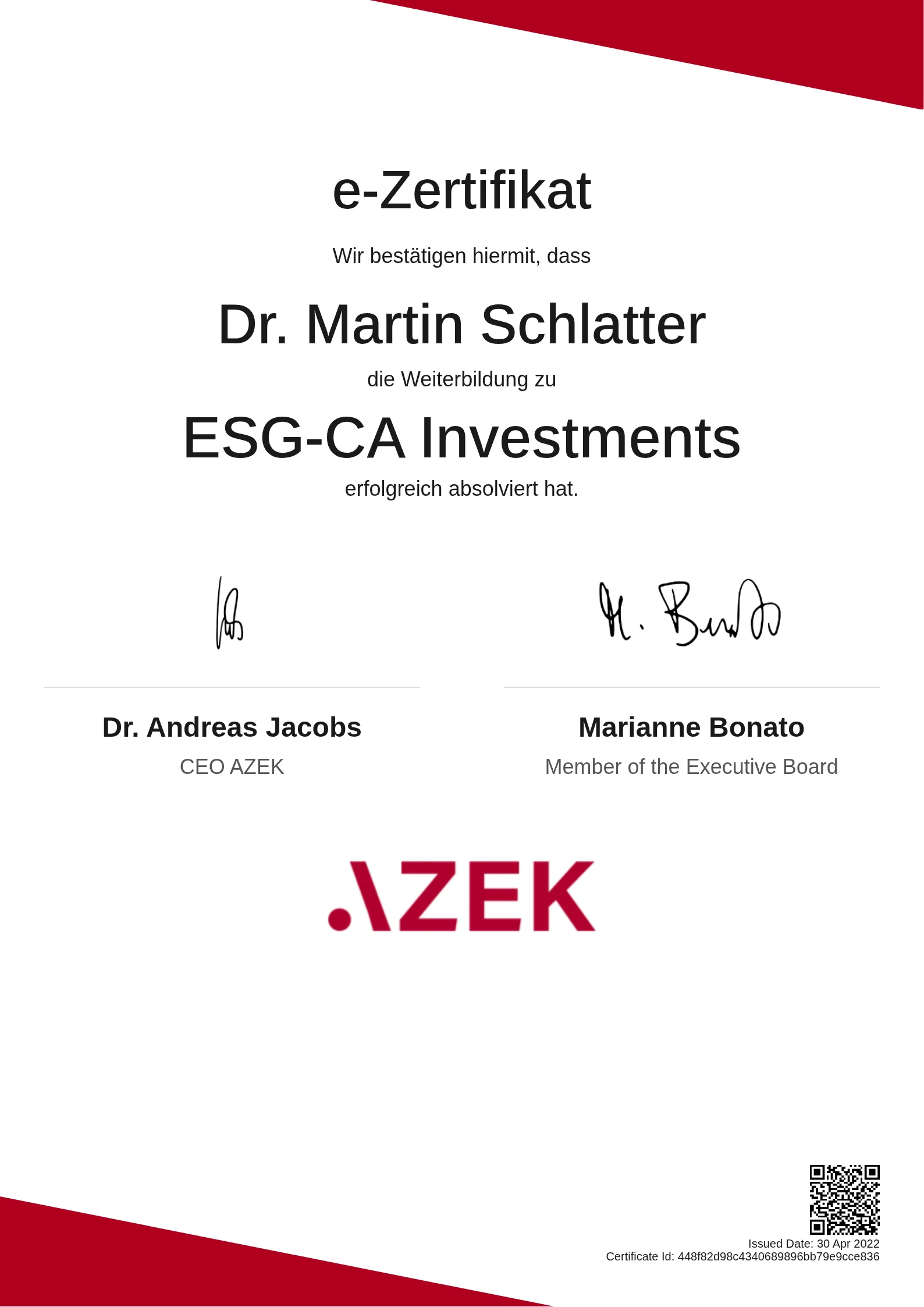Dr. Martin Schlatter | ESG-CA Investments