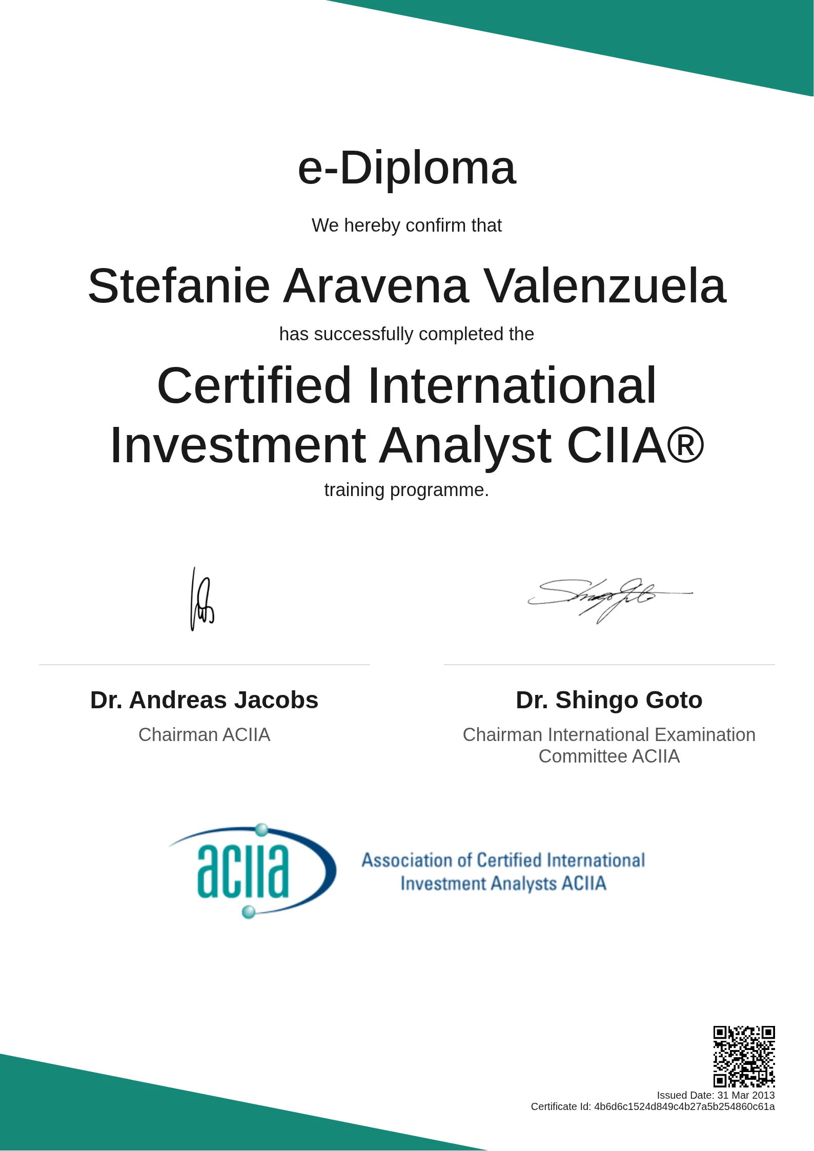 Stefanie Aravena Valenzuela | Certified International Investment Analyst CIIA®