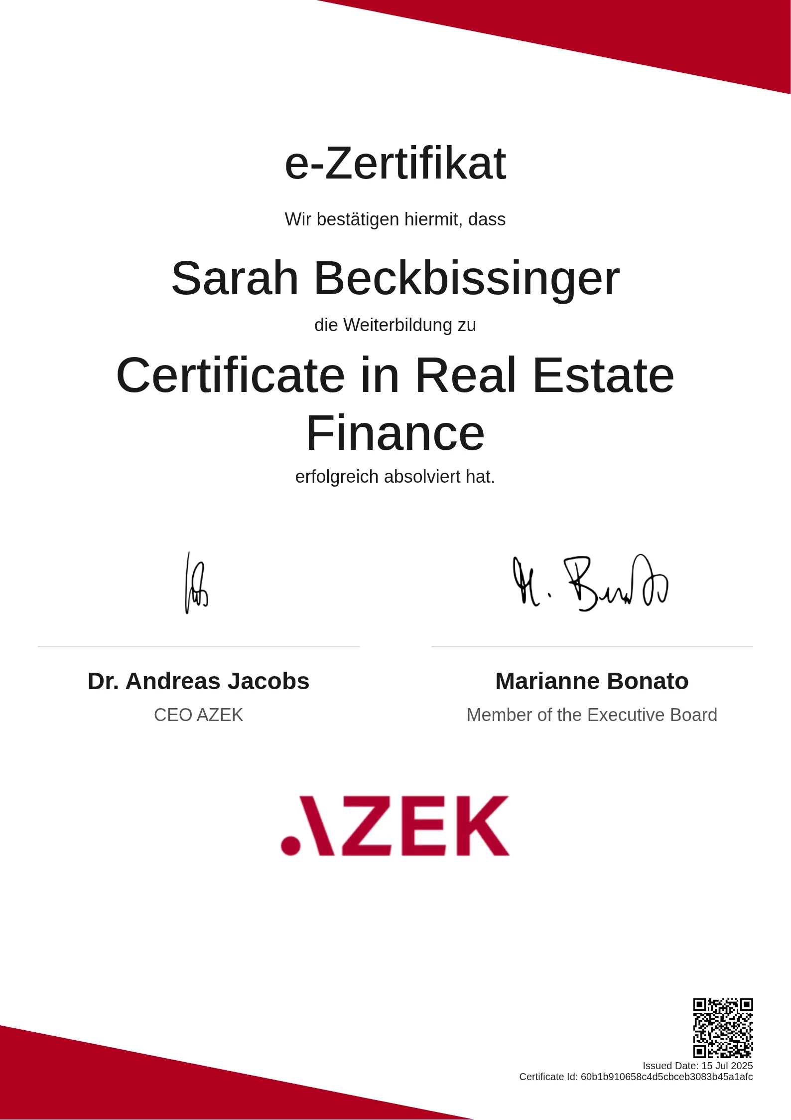 Sarah Beckbissinger | Certificate in Real Estate Finance