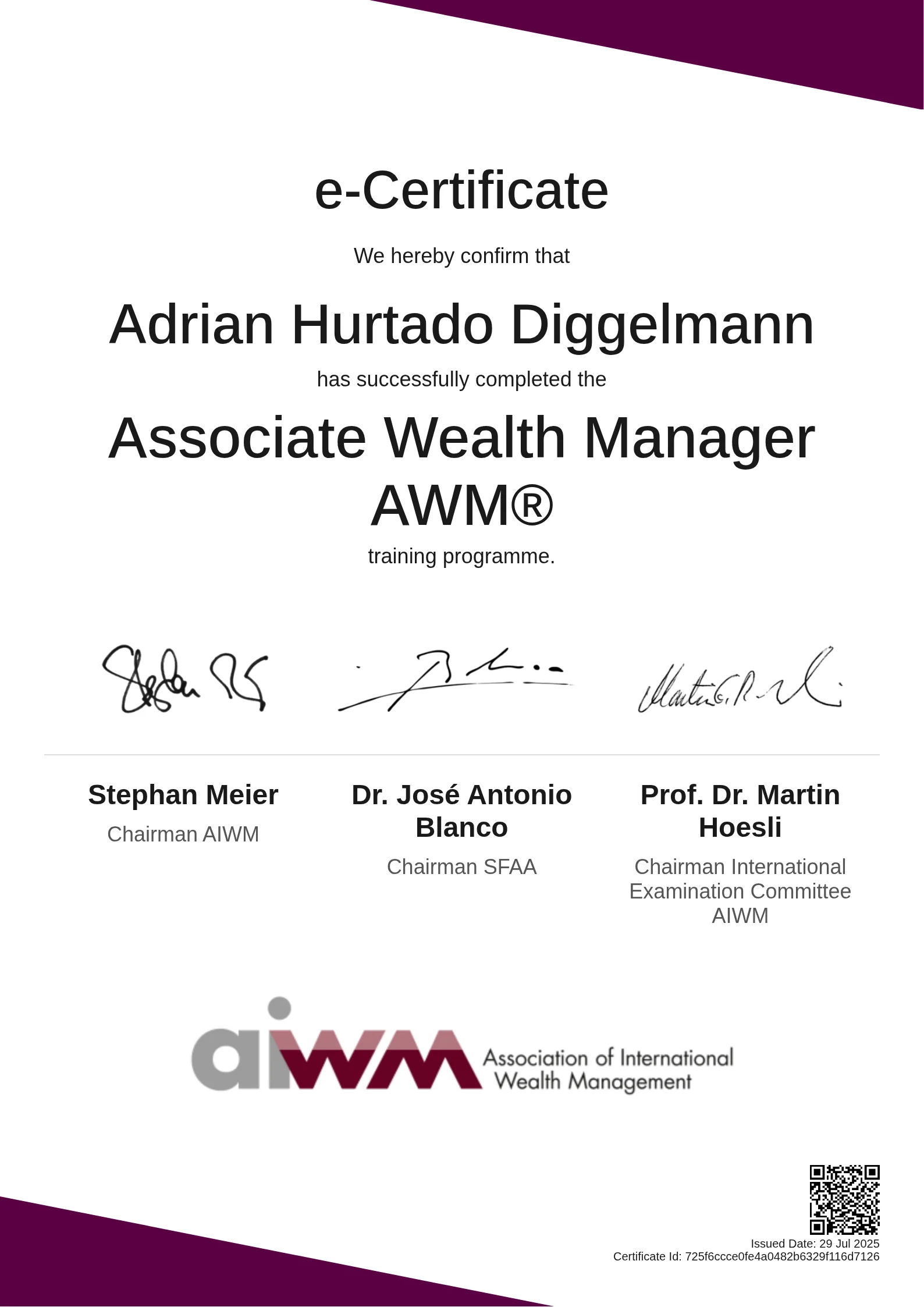 Adrian Hurtado Diggelmann | Associate Wealth Manager AWM®