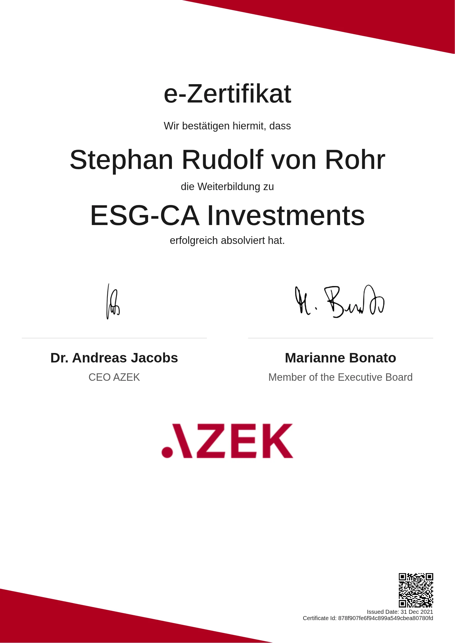Stephan Rudolf von Rohr | ESG-CA Investments