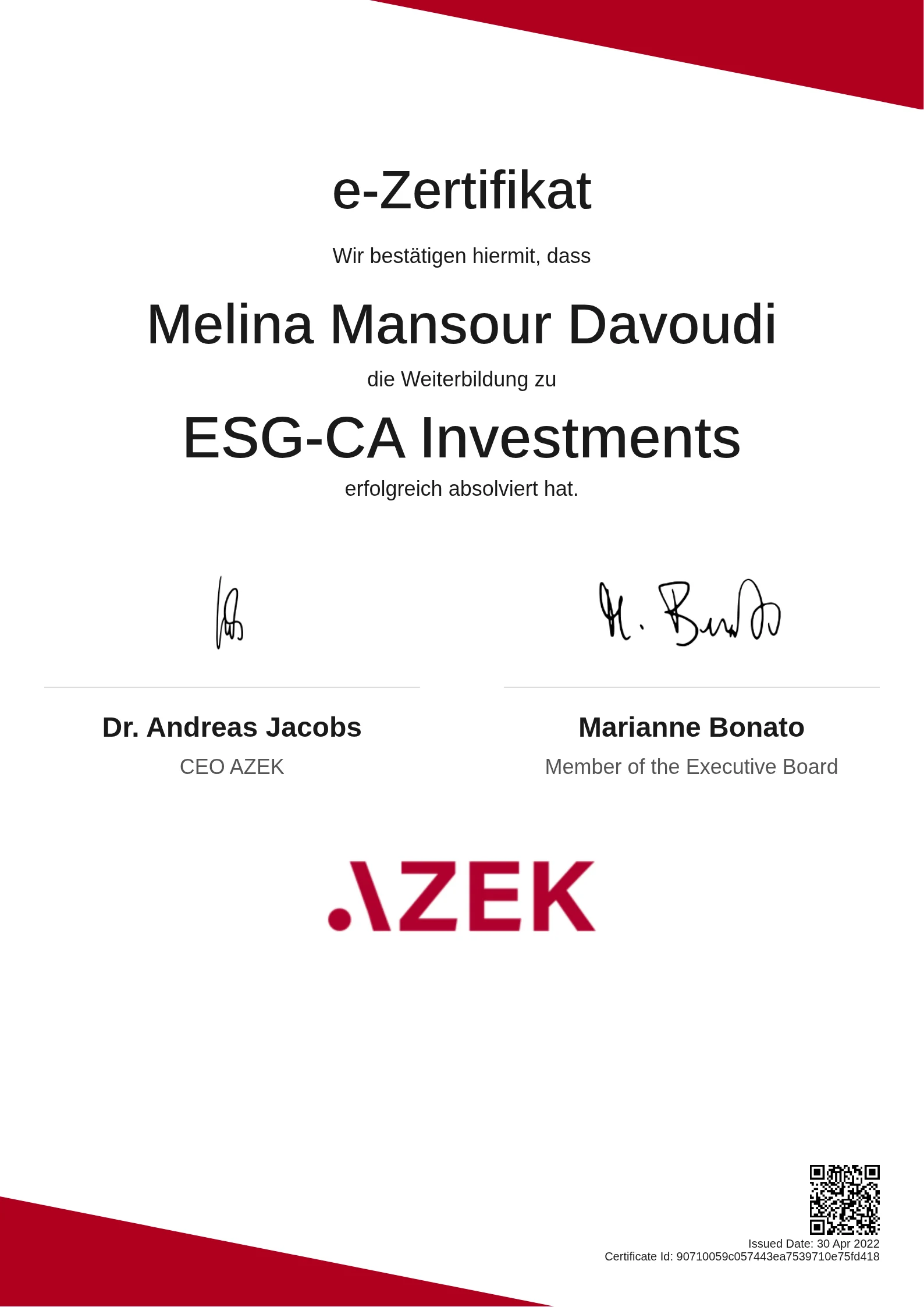Melina Mansour Davoudi | ESG-CA Investments