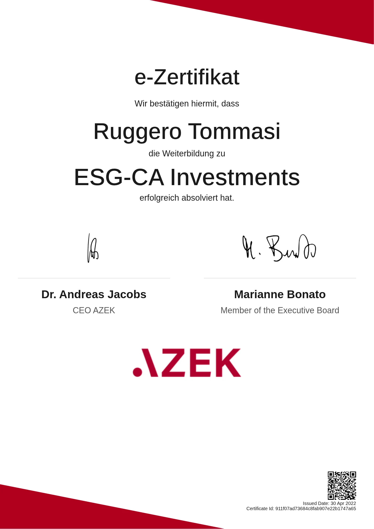 Ruggero Tommasi | ESG-CA Investments