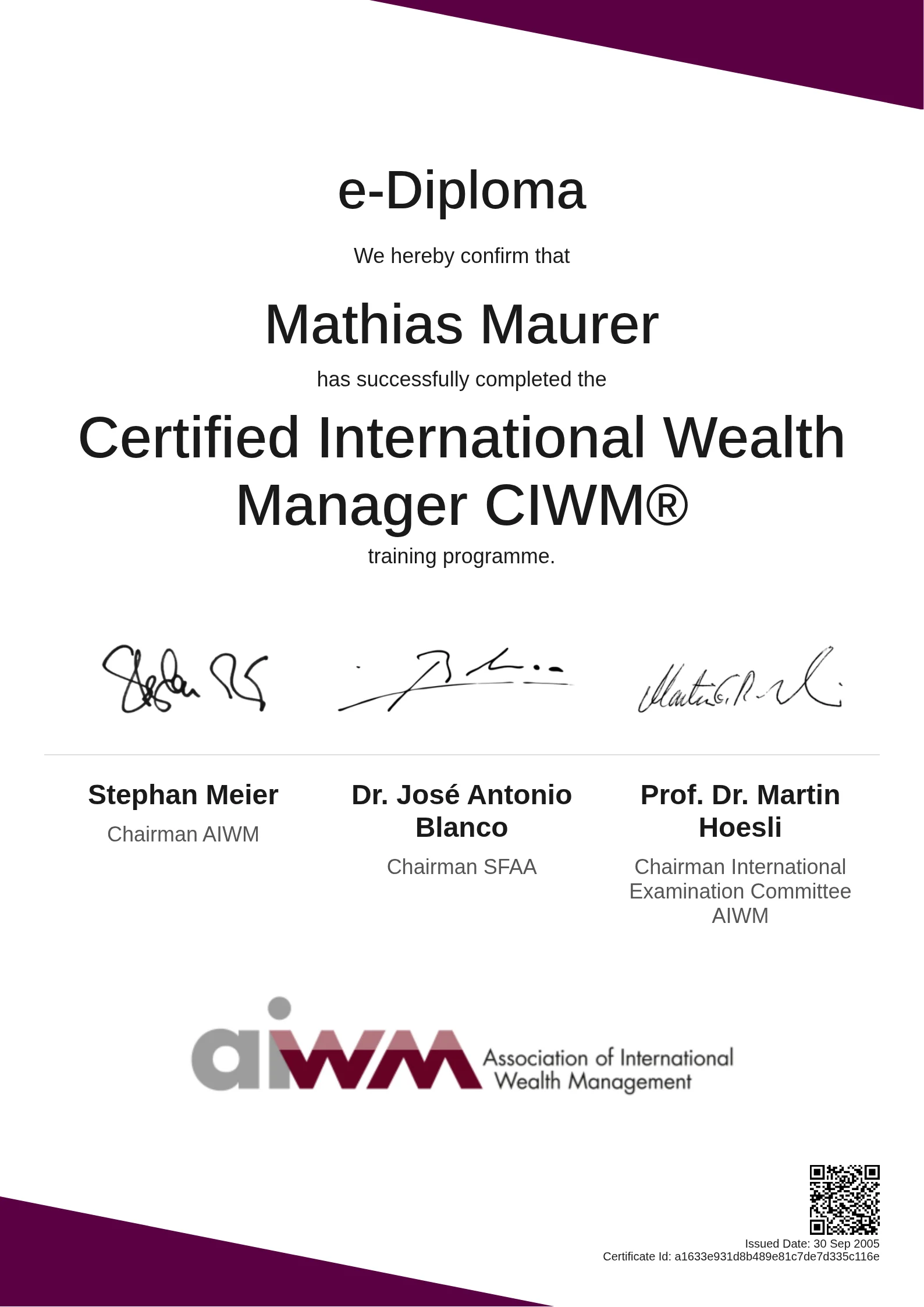 Mathias Maurer | Certified International Wealth Manager CIWM®