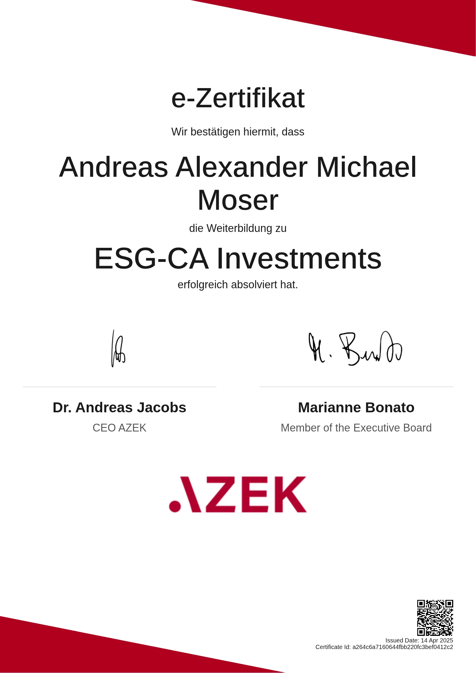 Andreas Alexander Michael Moser | ESG-CA Investments