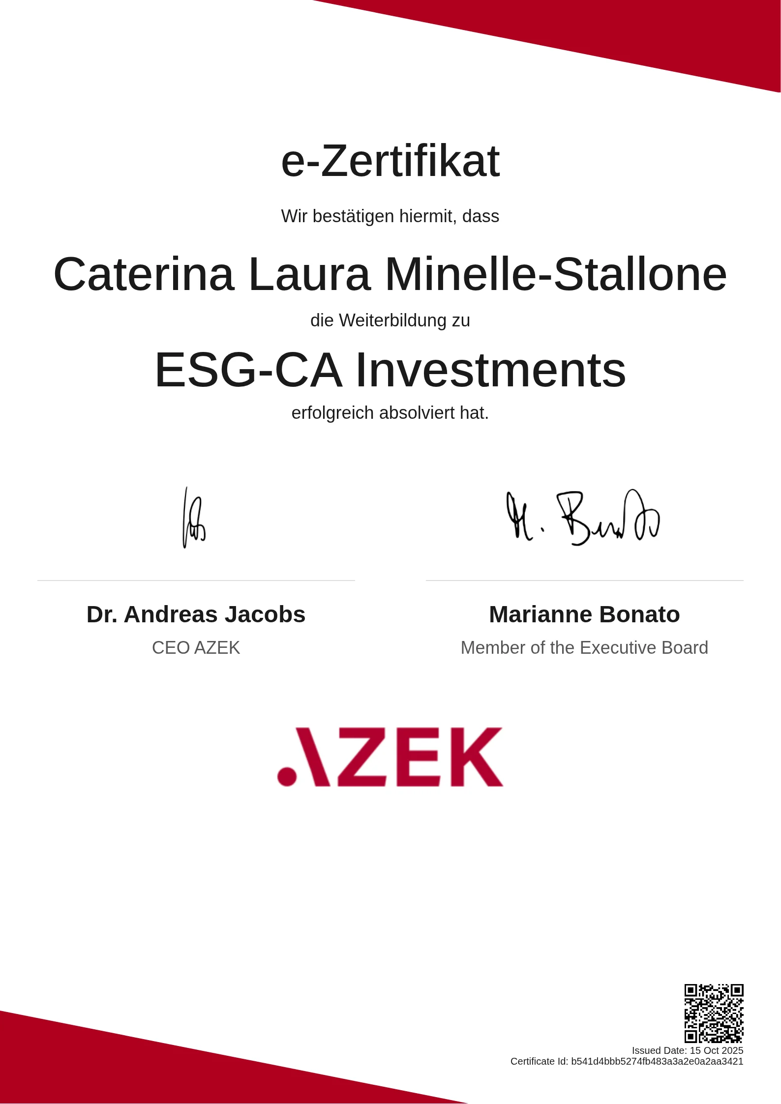 Caterina Laura Minelle-Stallone | ESG-CA Investments