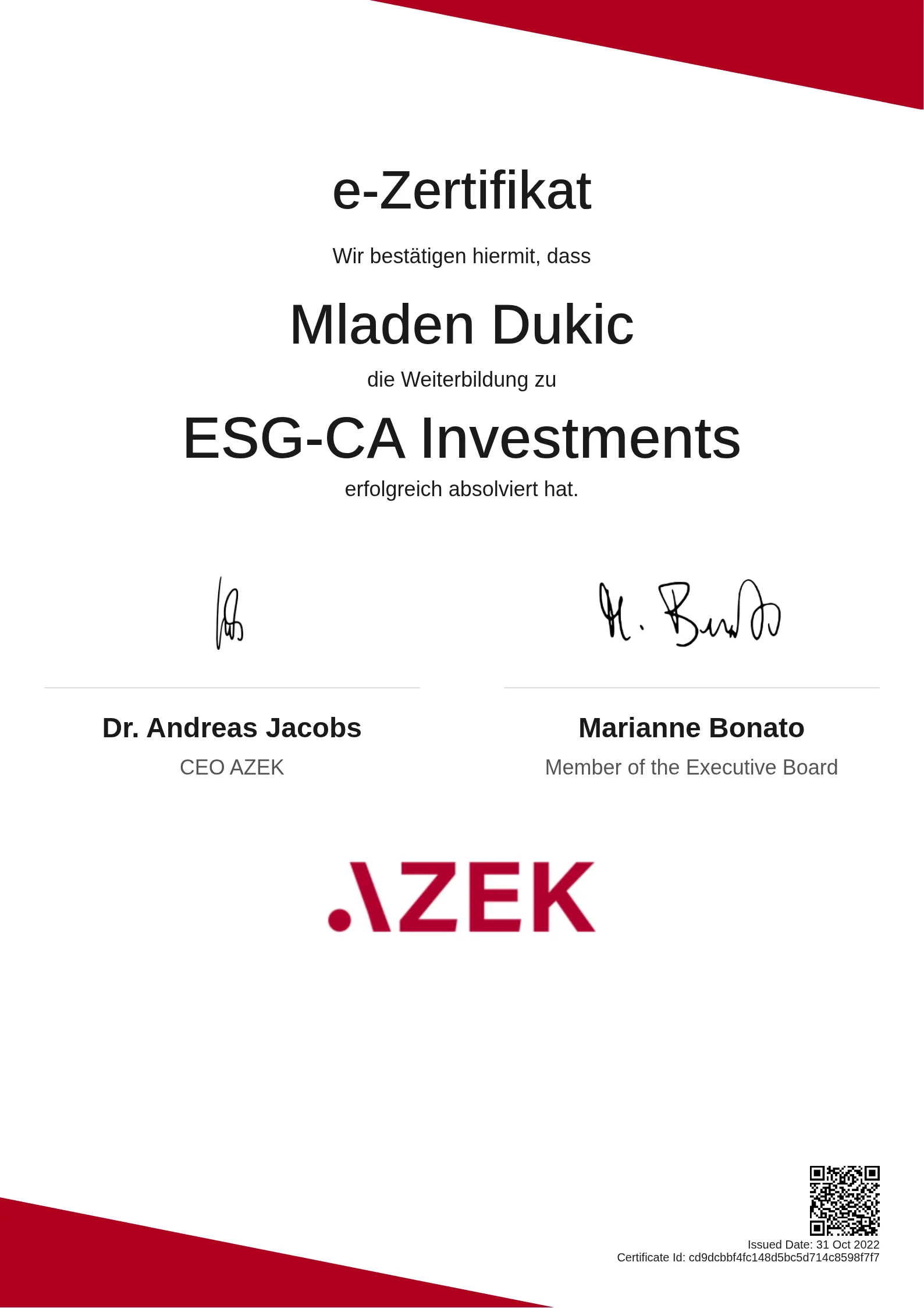 Mladen Dukic | ESG-CA Investments