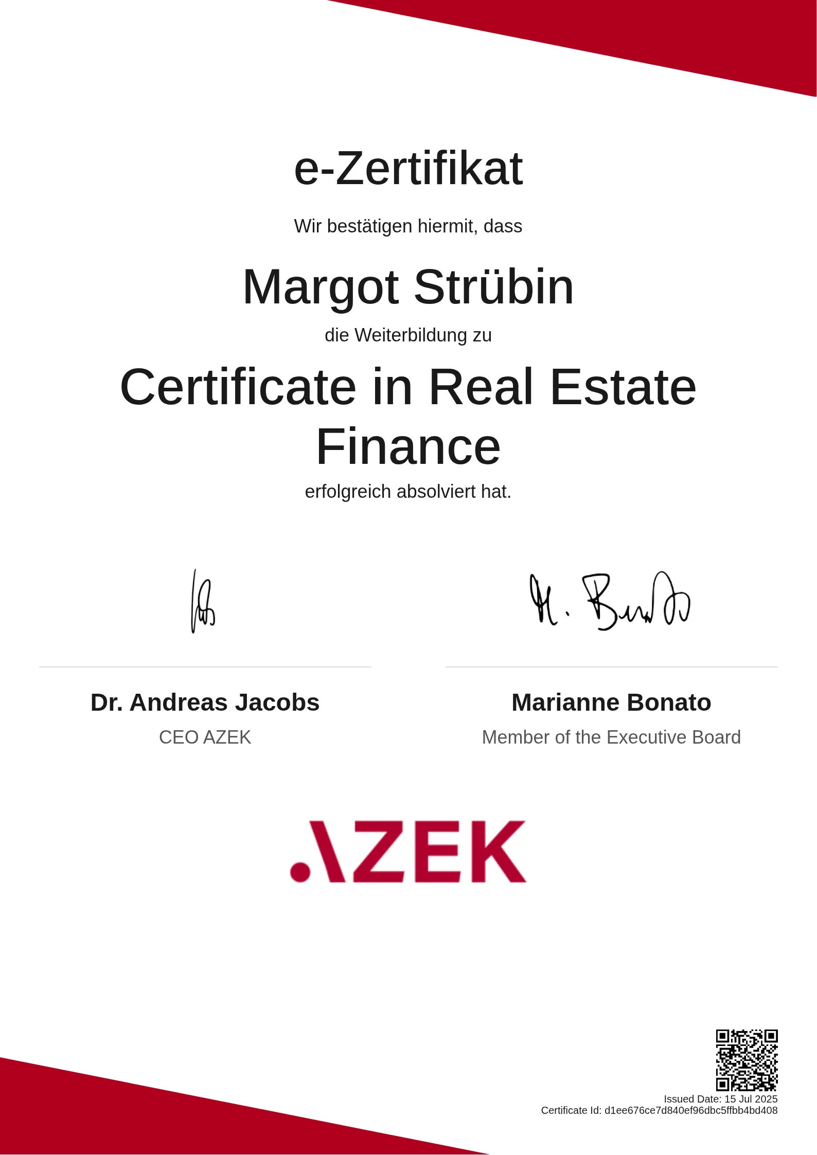 Margot Strübin | Certificate in Real Estate Finance
