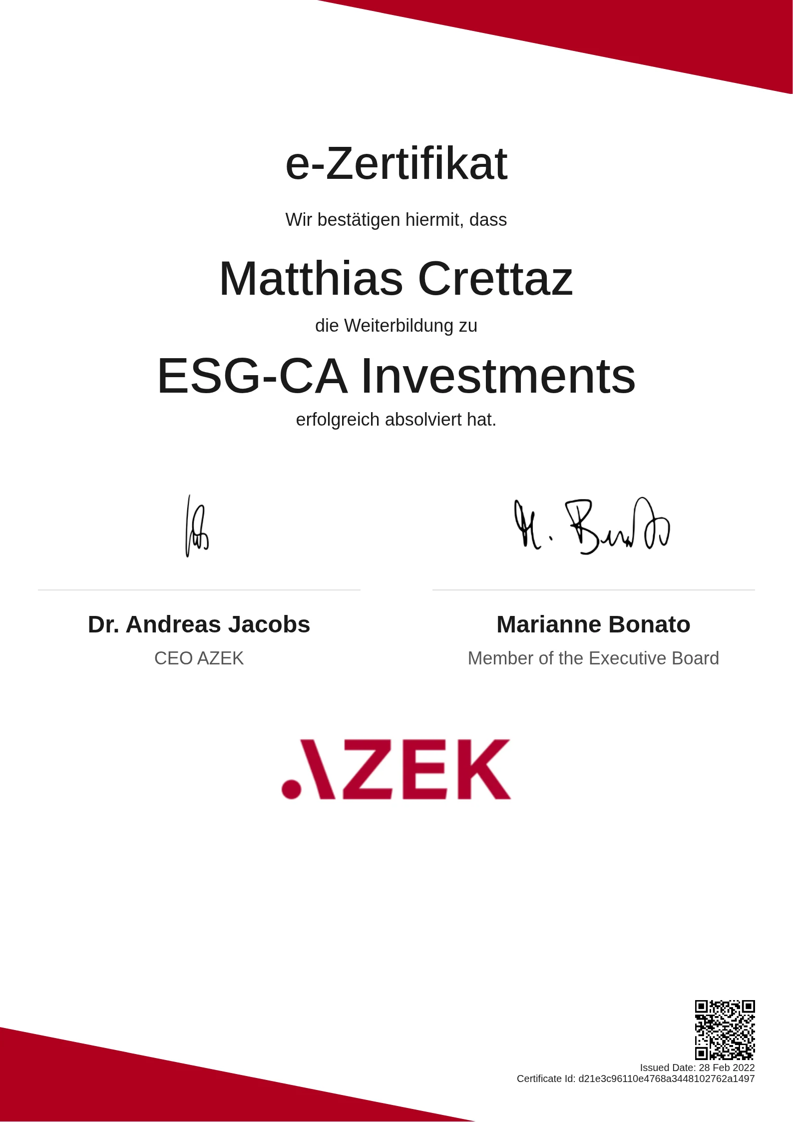 Matthias Crettaz | ESG-CA Investments