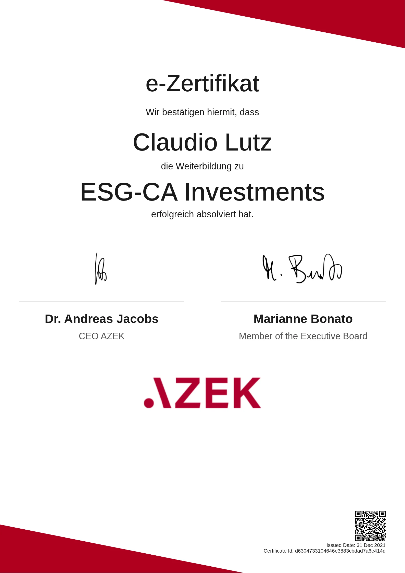 Claudio Lutz | ESG-CA Investments