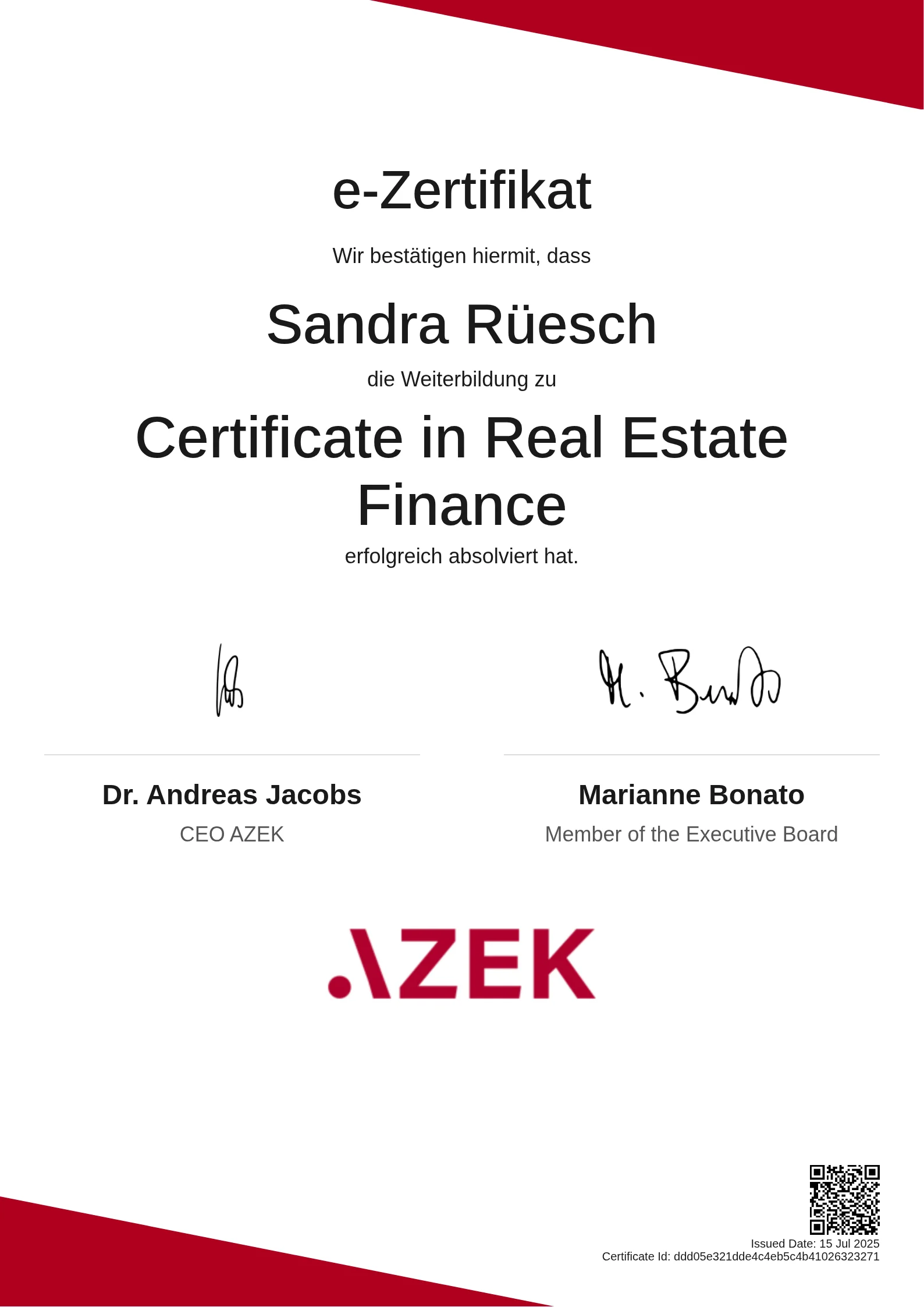 Sandra Rüesch | Certificate in Real Estate Finance