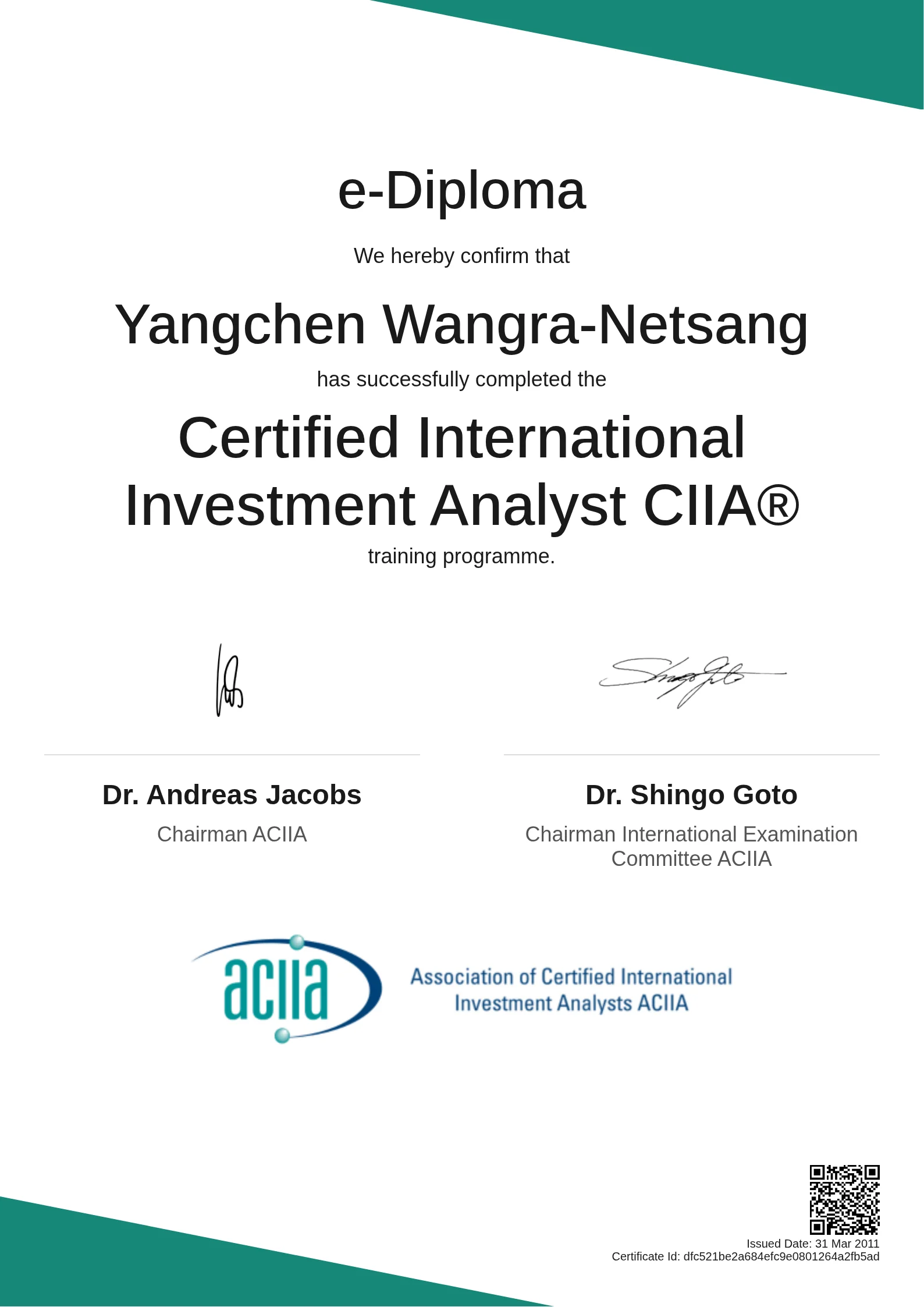 Yangchen Wangra-Netsang | Certified International Investment Analyst CIIA®
