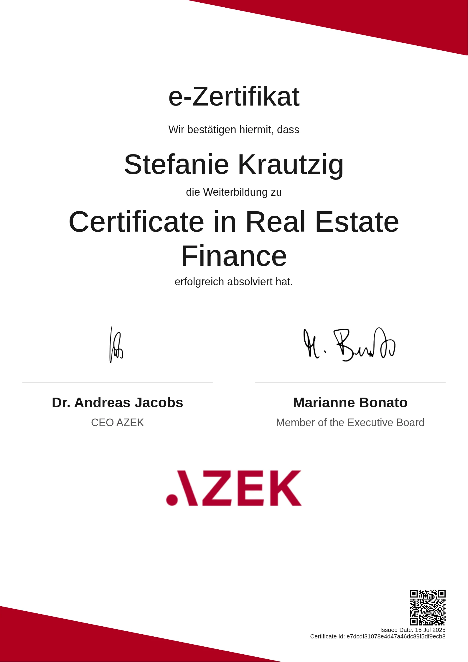 Stefanie Krautzig | Certificate in Real Estate Finance
