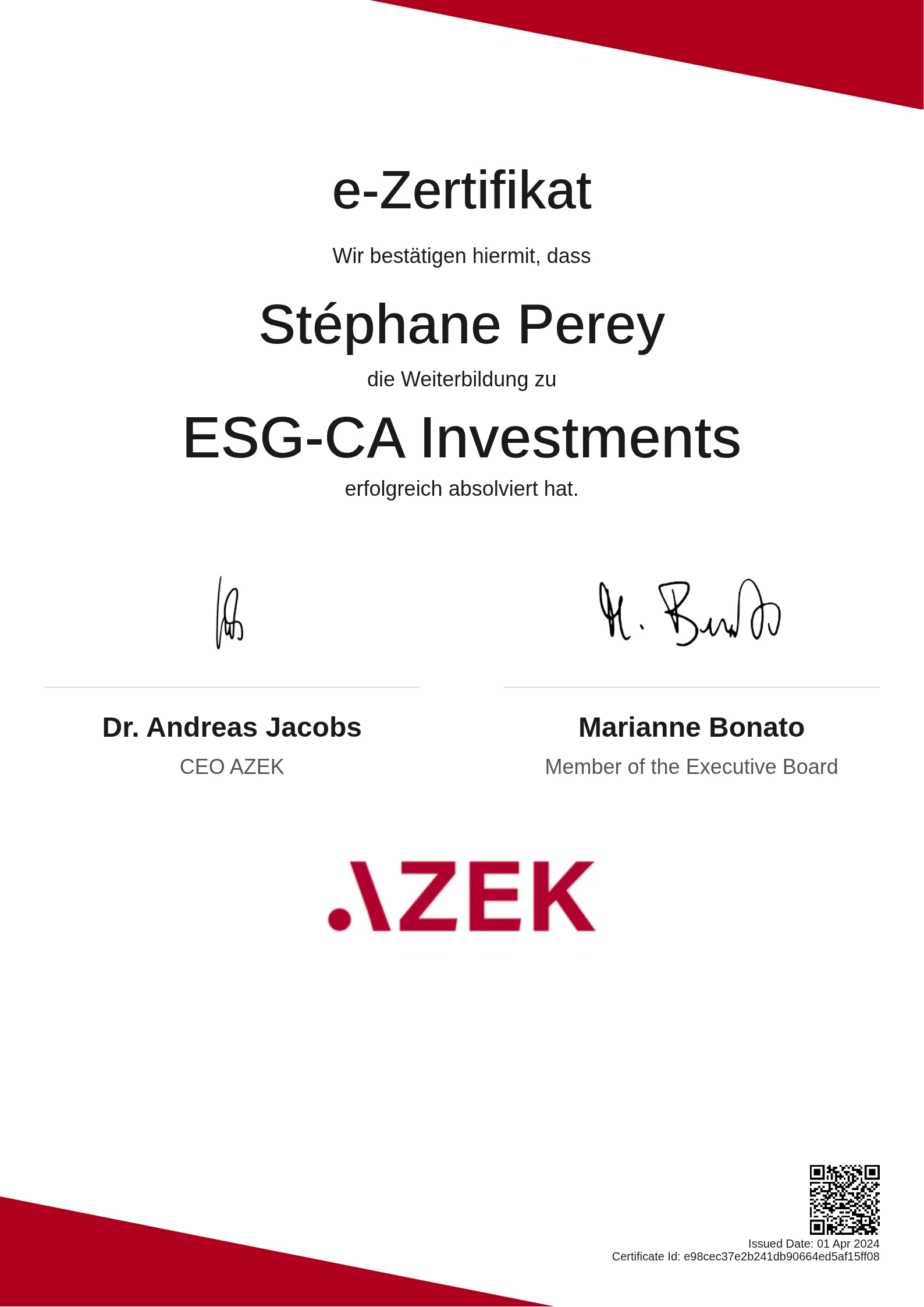 Stéphane Perey | ESG-CA Investments