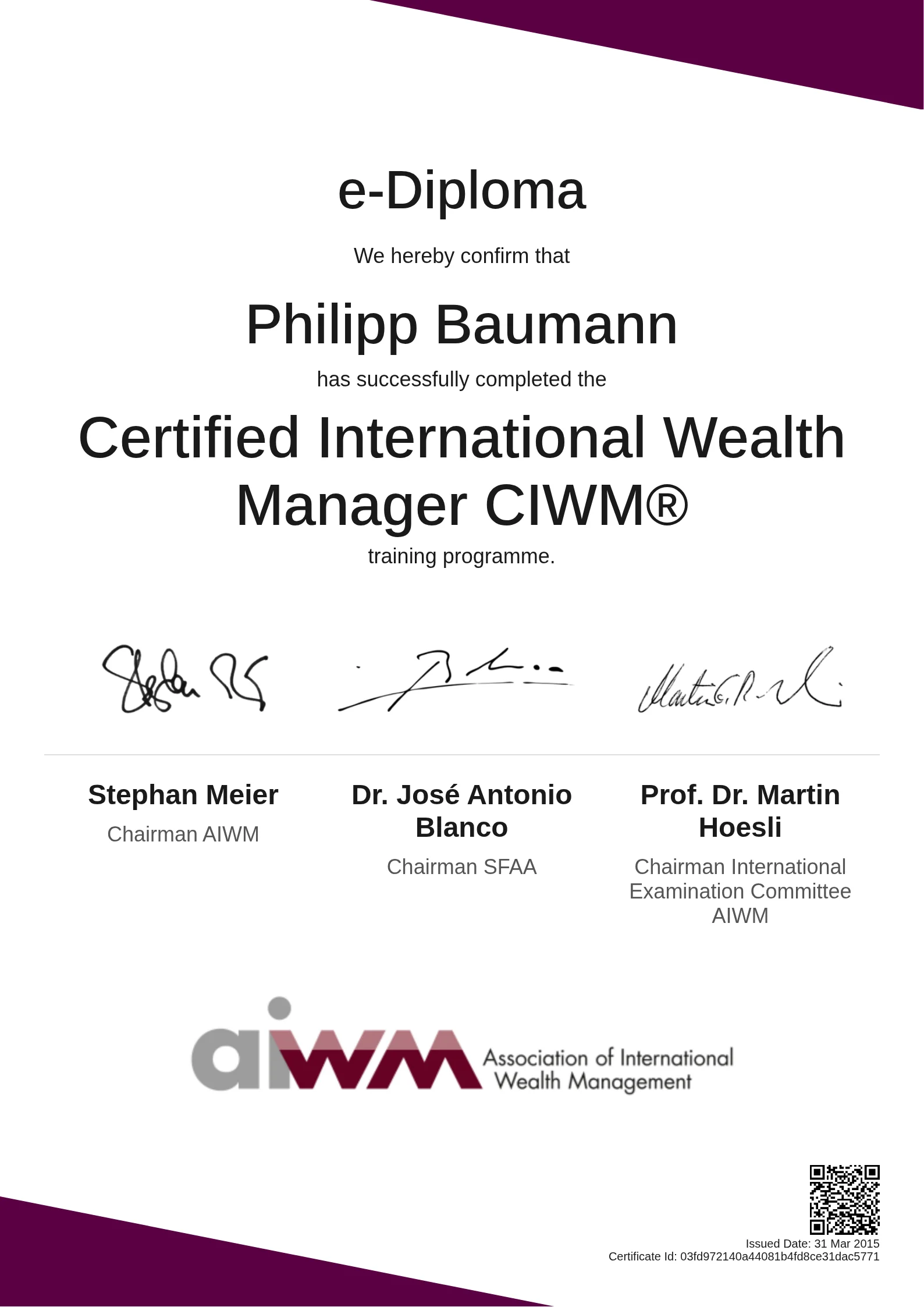  Philipp Baumann | Certified International Wealth Manager CIWM®
