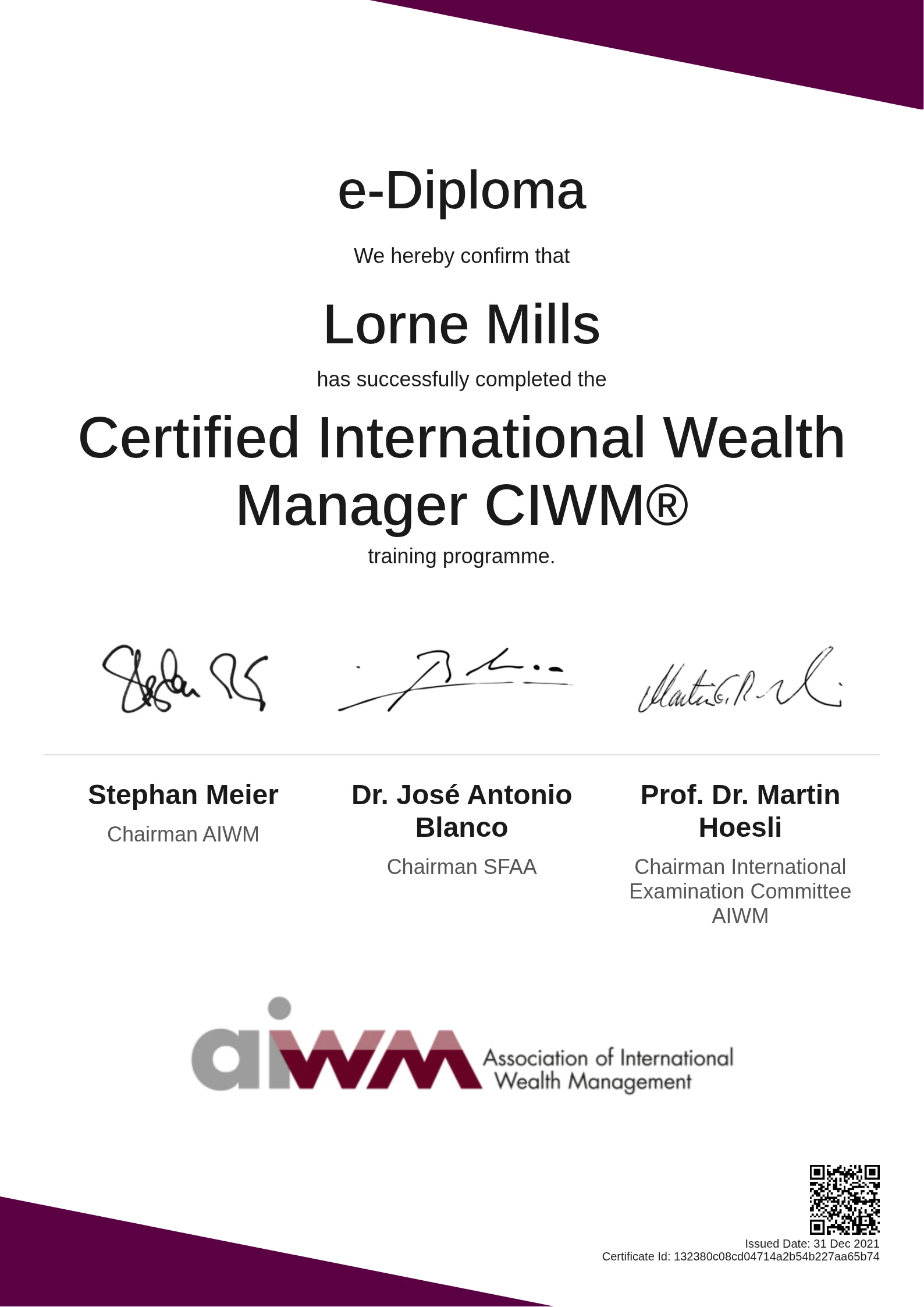 Lorne Mills | Certified International Wealth Manager CIWM®