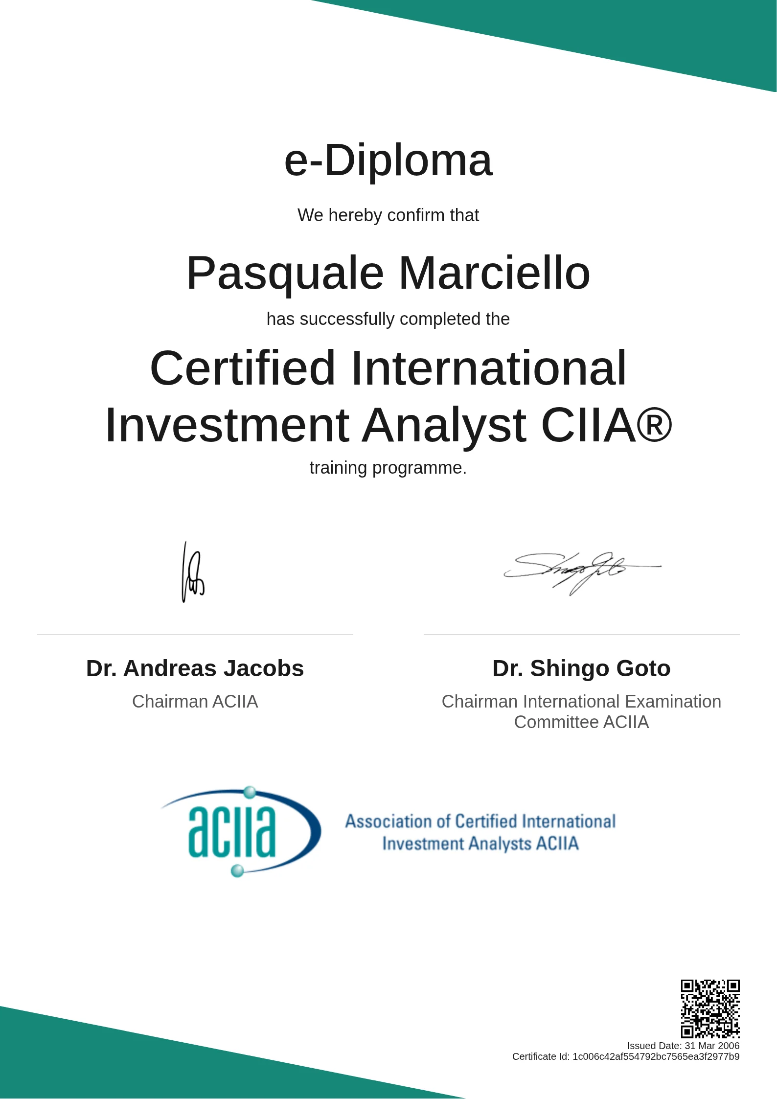 Pasquale Marciello | Certified International Investment Analyst CIIA®