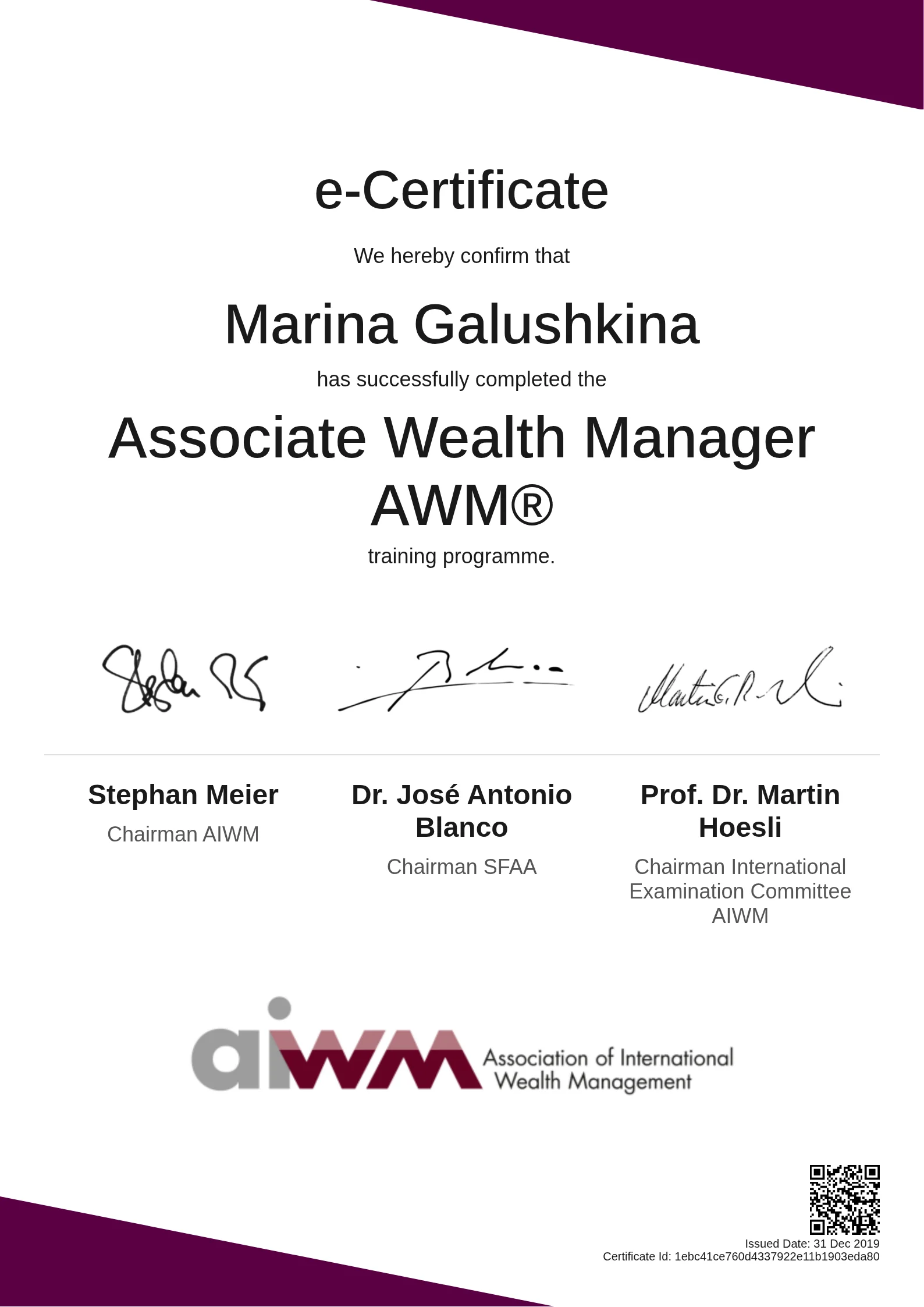  Marina Galushkina | Associate Wealth Manager AWM®