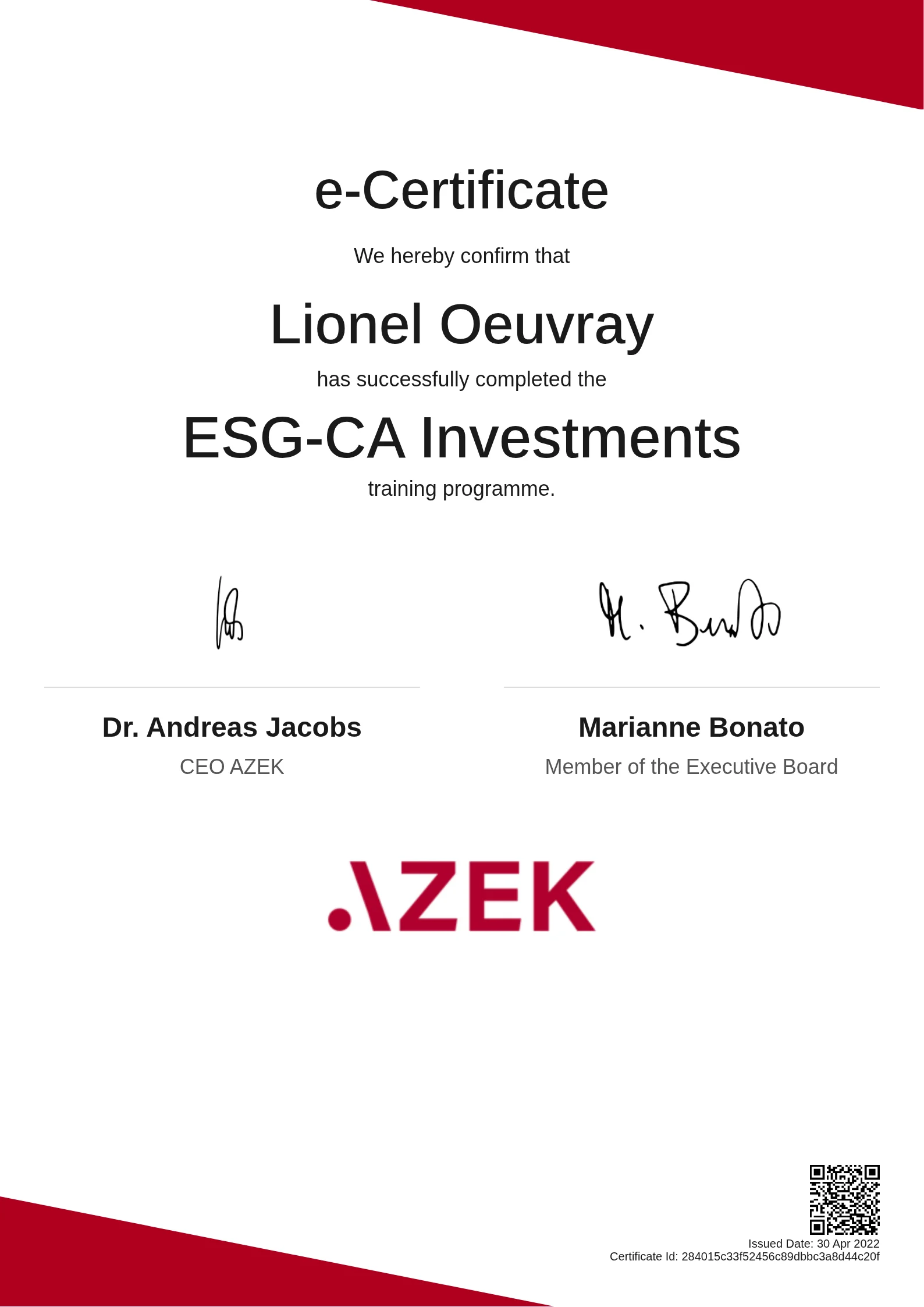  Lionel Oeuvray | ESG-CA Investments