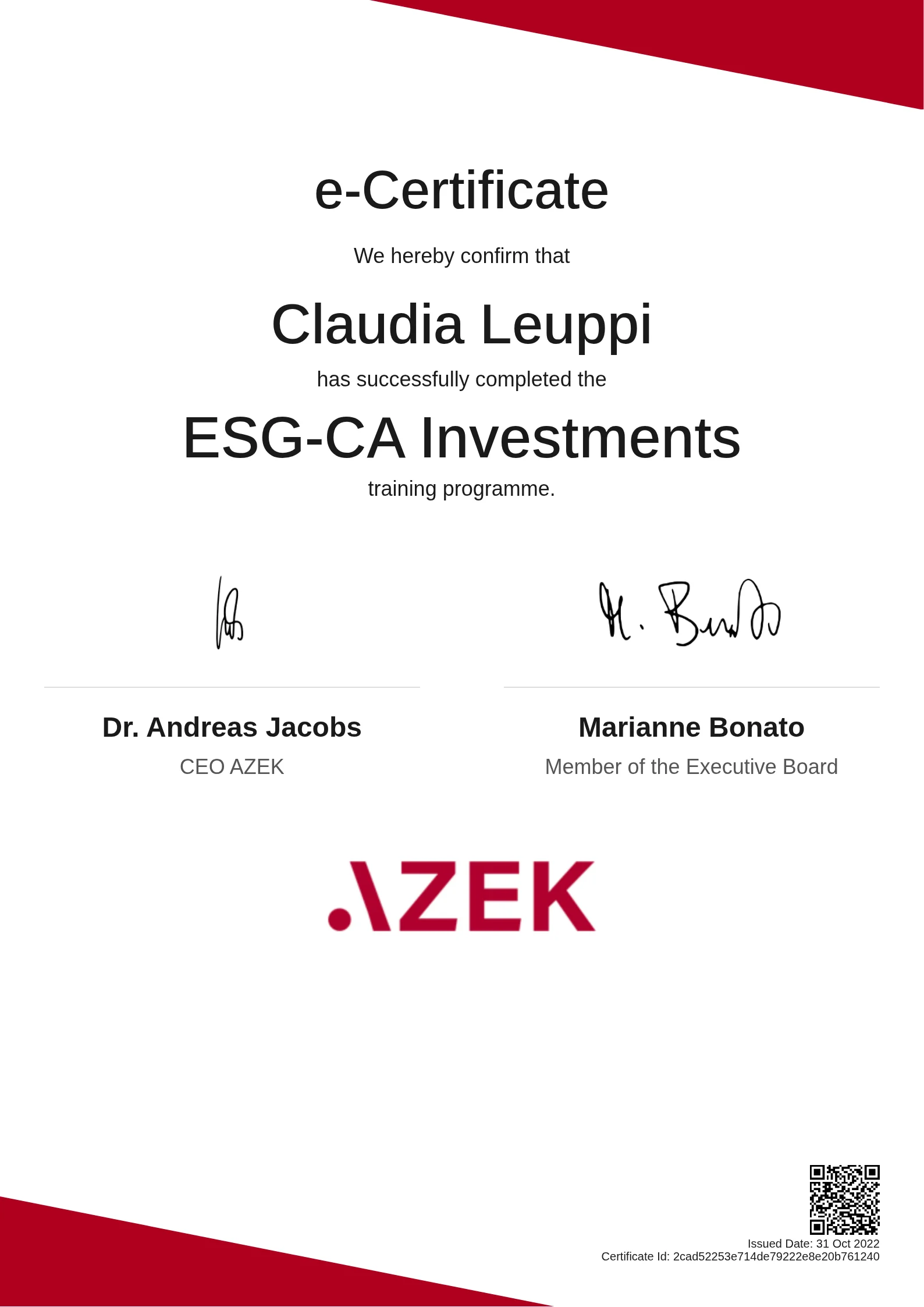  Claudia Leuppi | ESG-CA Investments