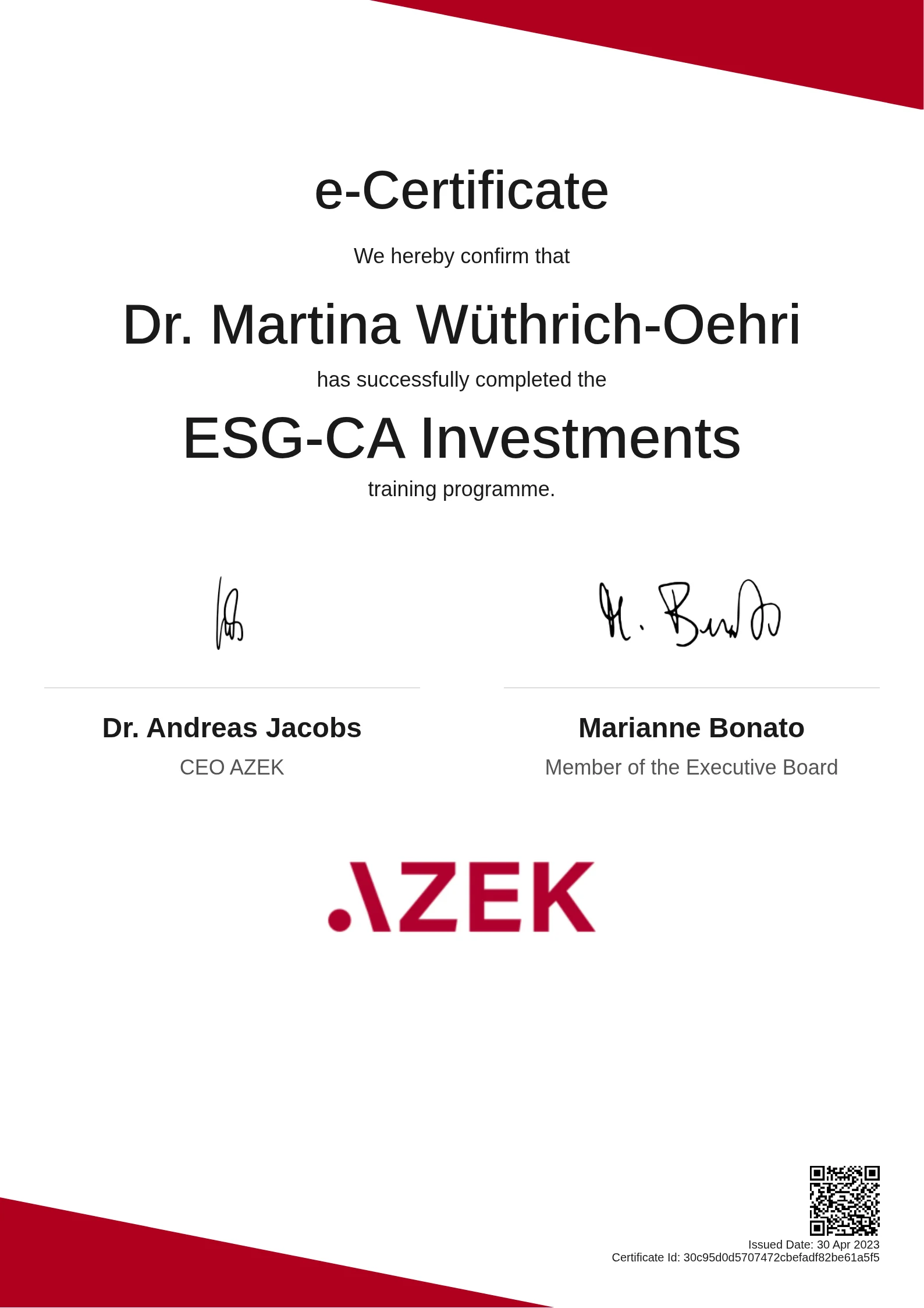 Dr. Martina Wüthrich-Oehri | ESG-CA Investments