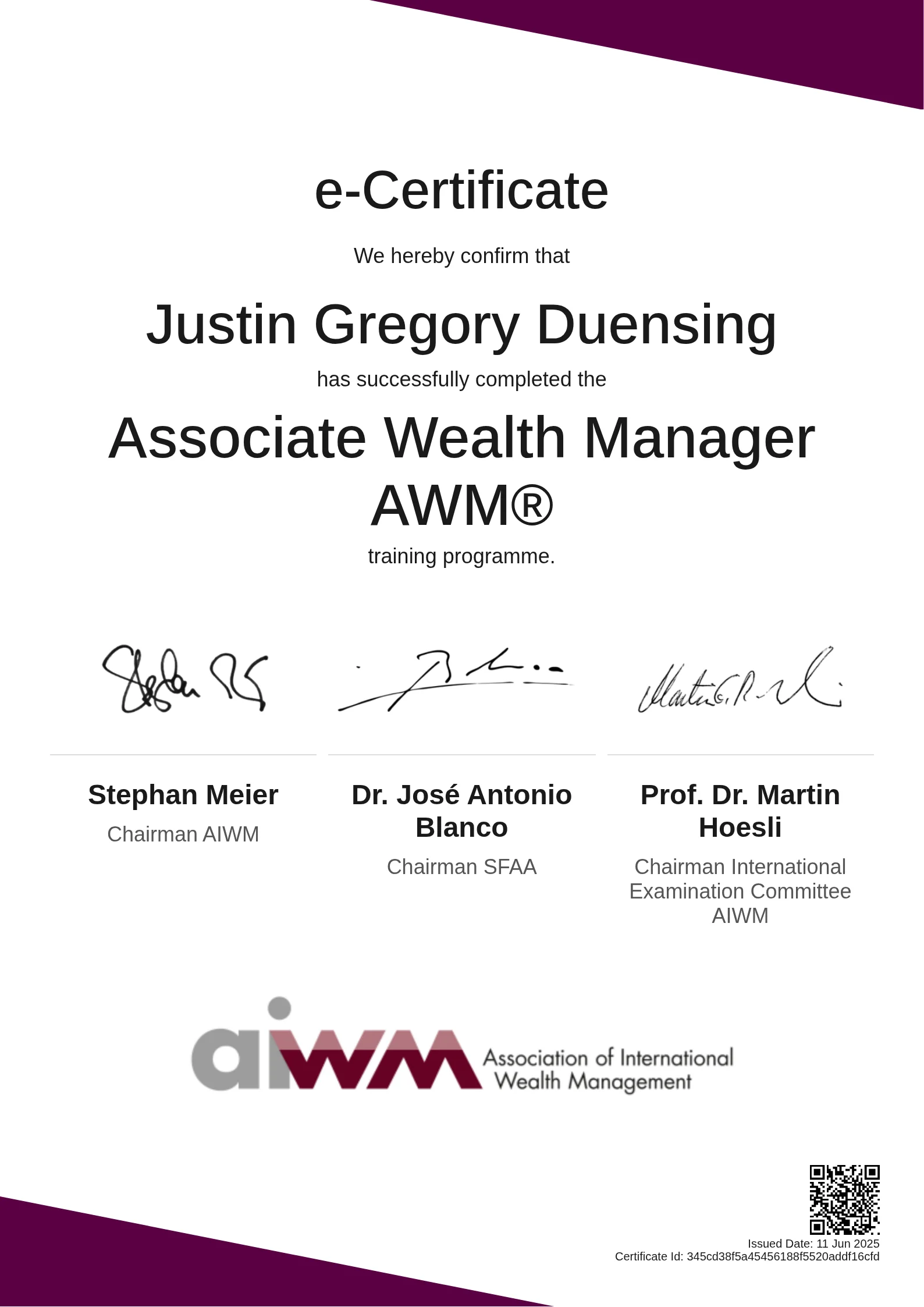 Justin Gregory Duensing | Associate Wealth Manager AWM®