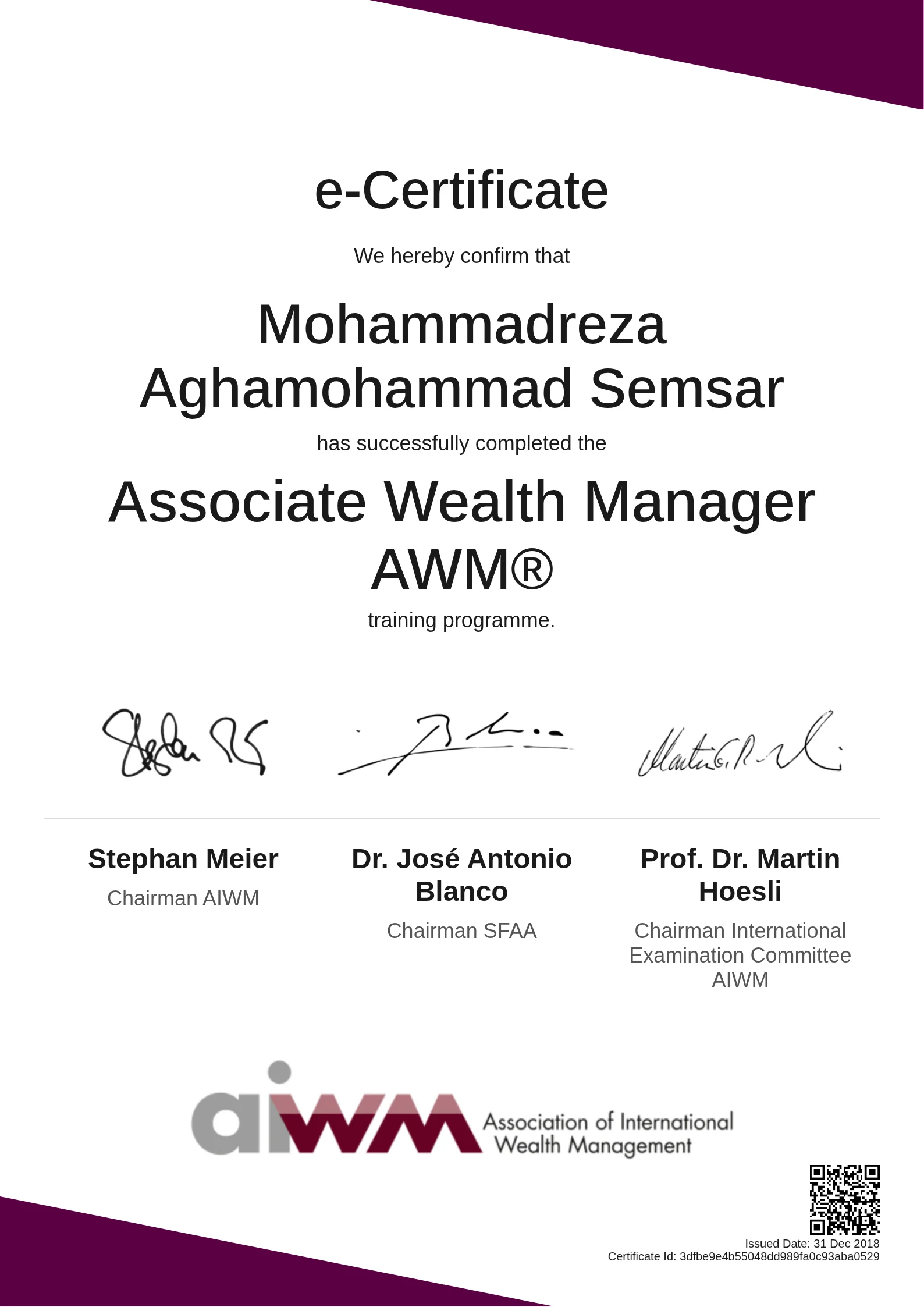  Mohammadreza Aghamohammad Semsar | Associate Wealth Manager AWM®
