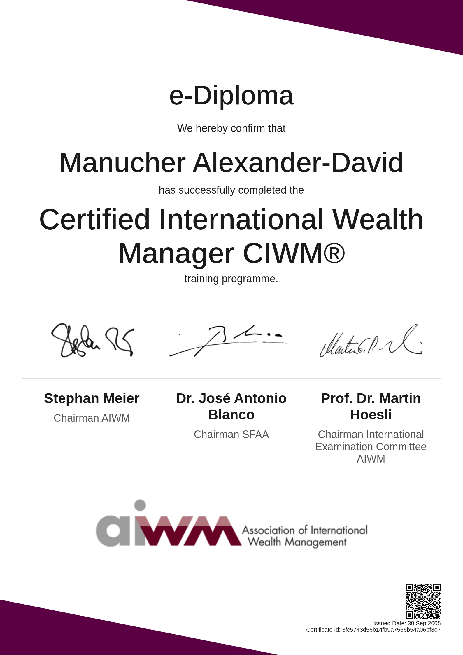  Manucher Alexander-David | Certified International Wealth Manager CIWM®