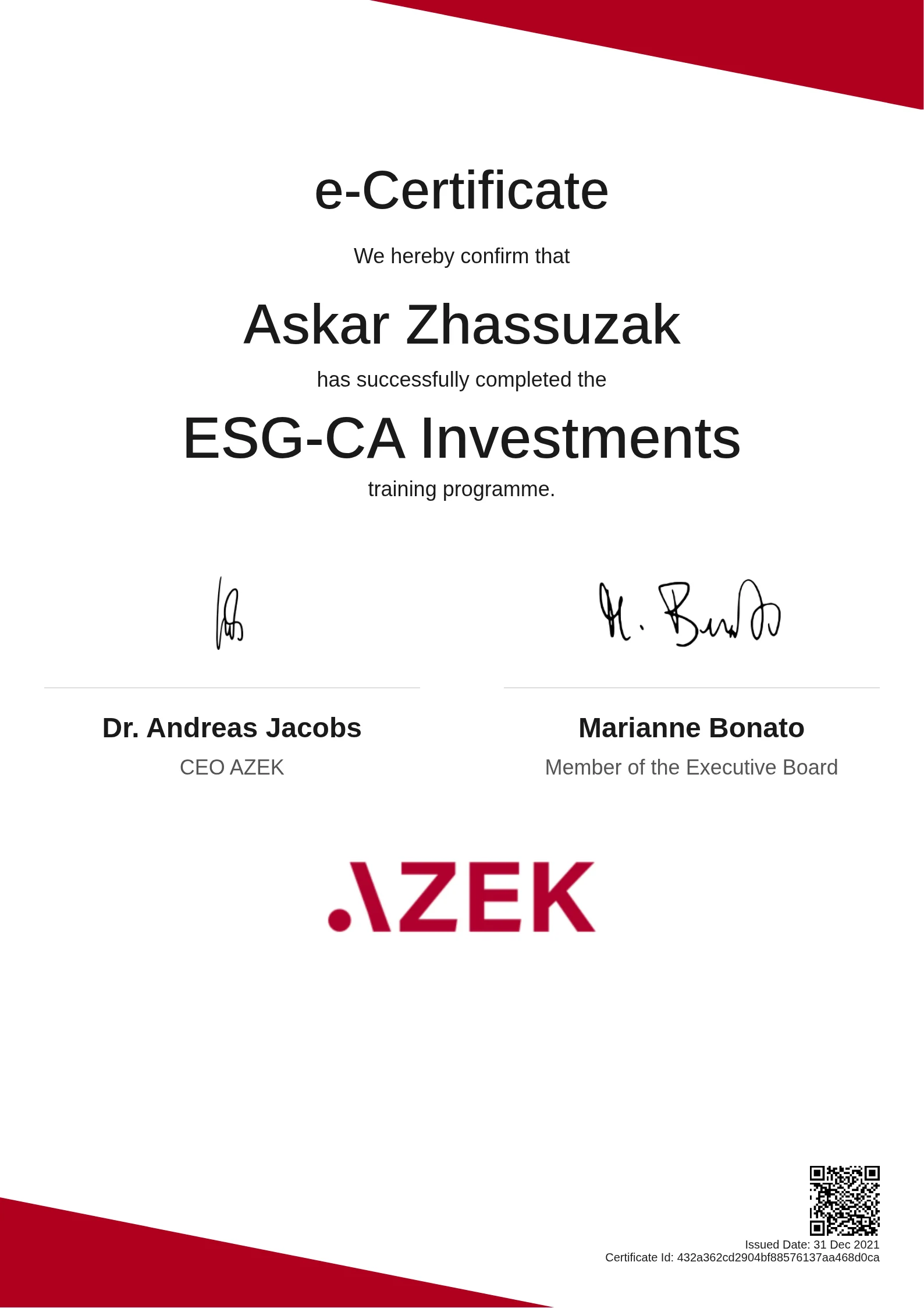  Askar Zhassuzak | ESG-CA Investments