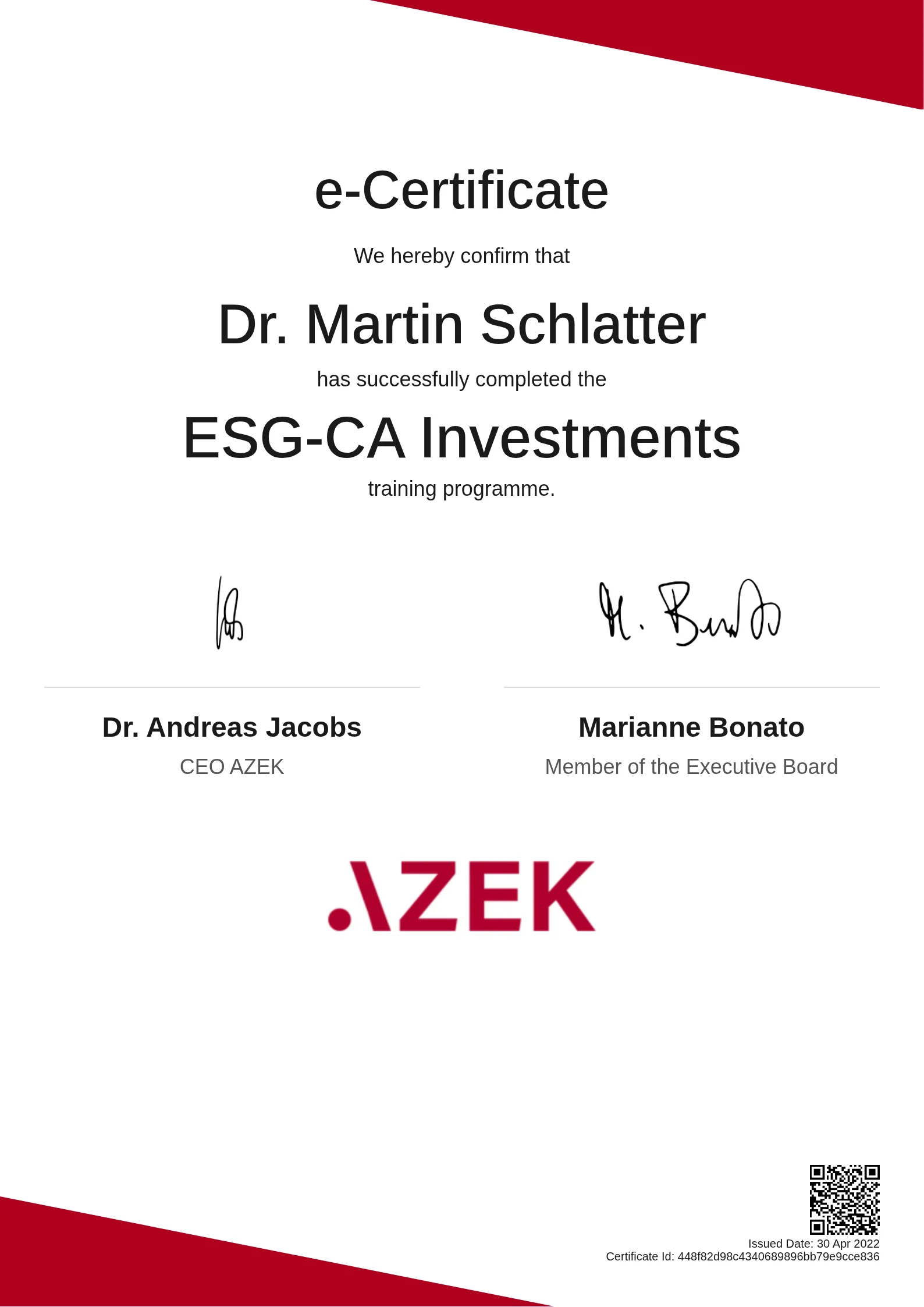 Dr. Martin Schlatter | ESG-CA Investments