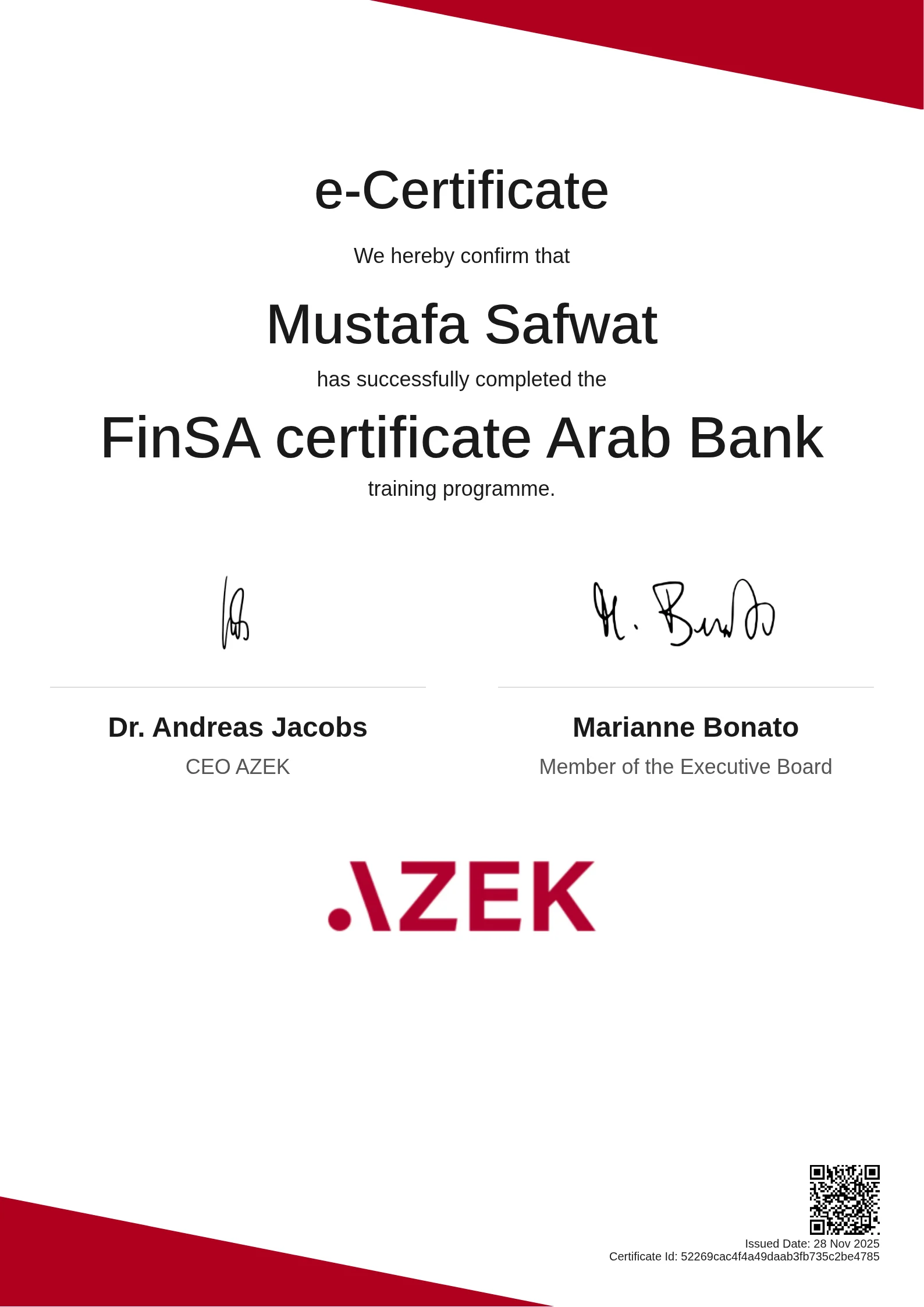 Mustafa Safwat | FinSA certificate Arab Bank