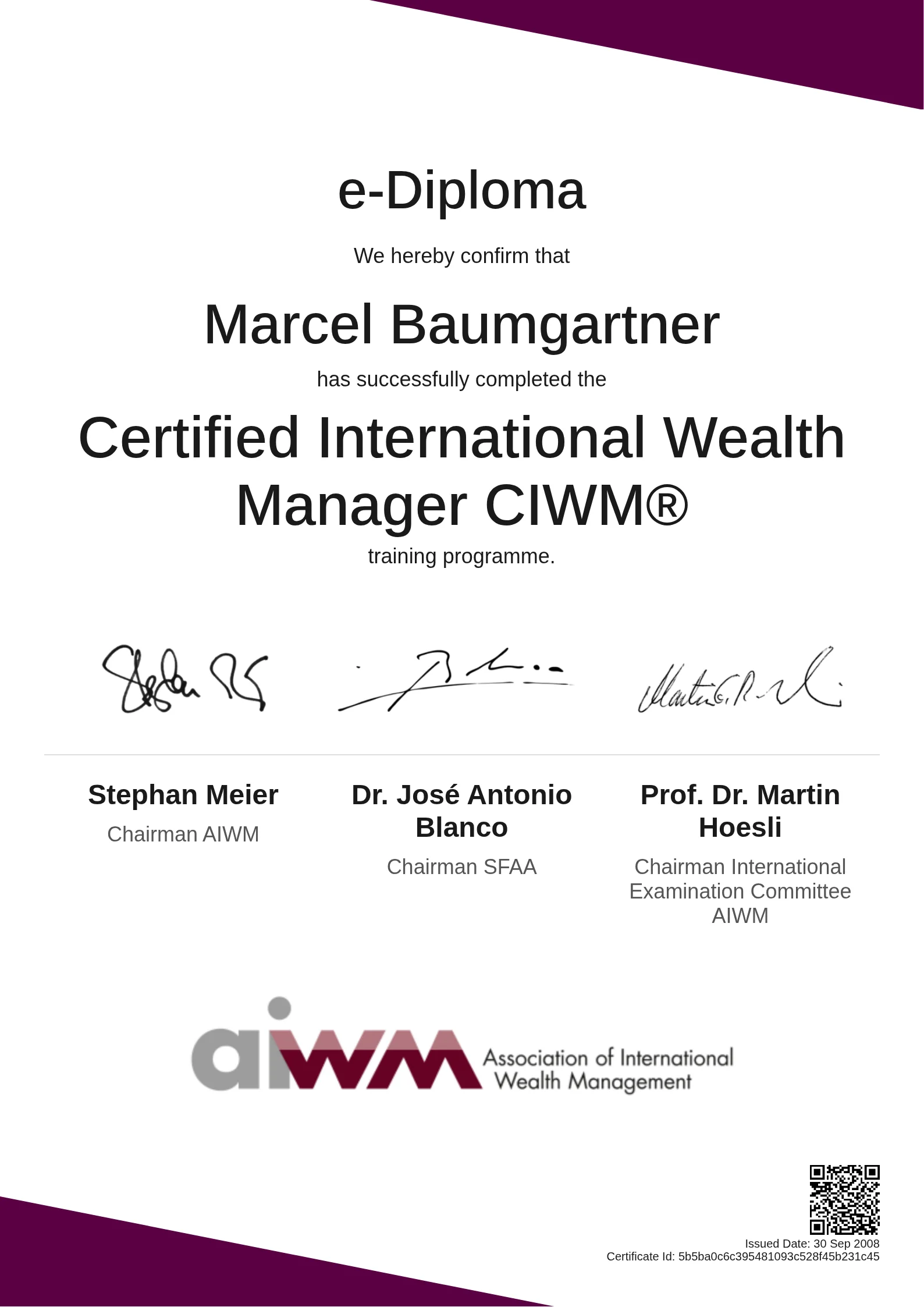  Marcel Baumgartner | Certified International Wealth Manager CIWM®