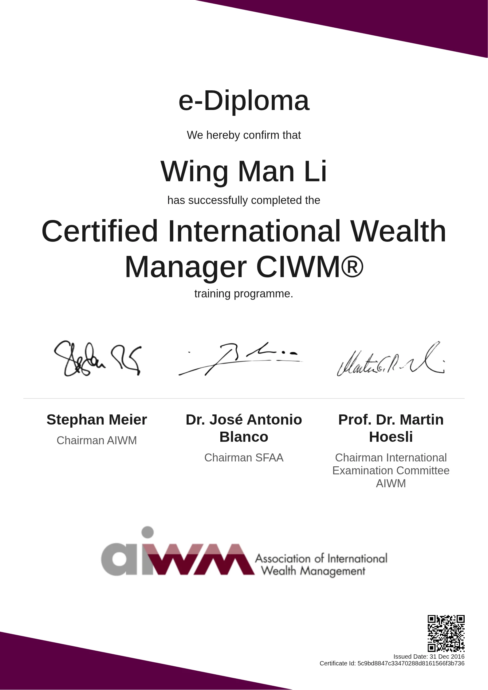  Wing Man Li | Certified International Wealth Manager CIWM®