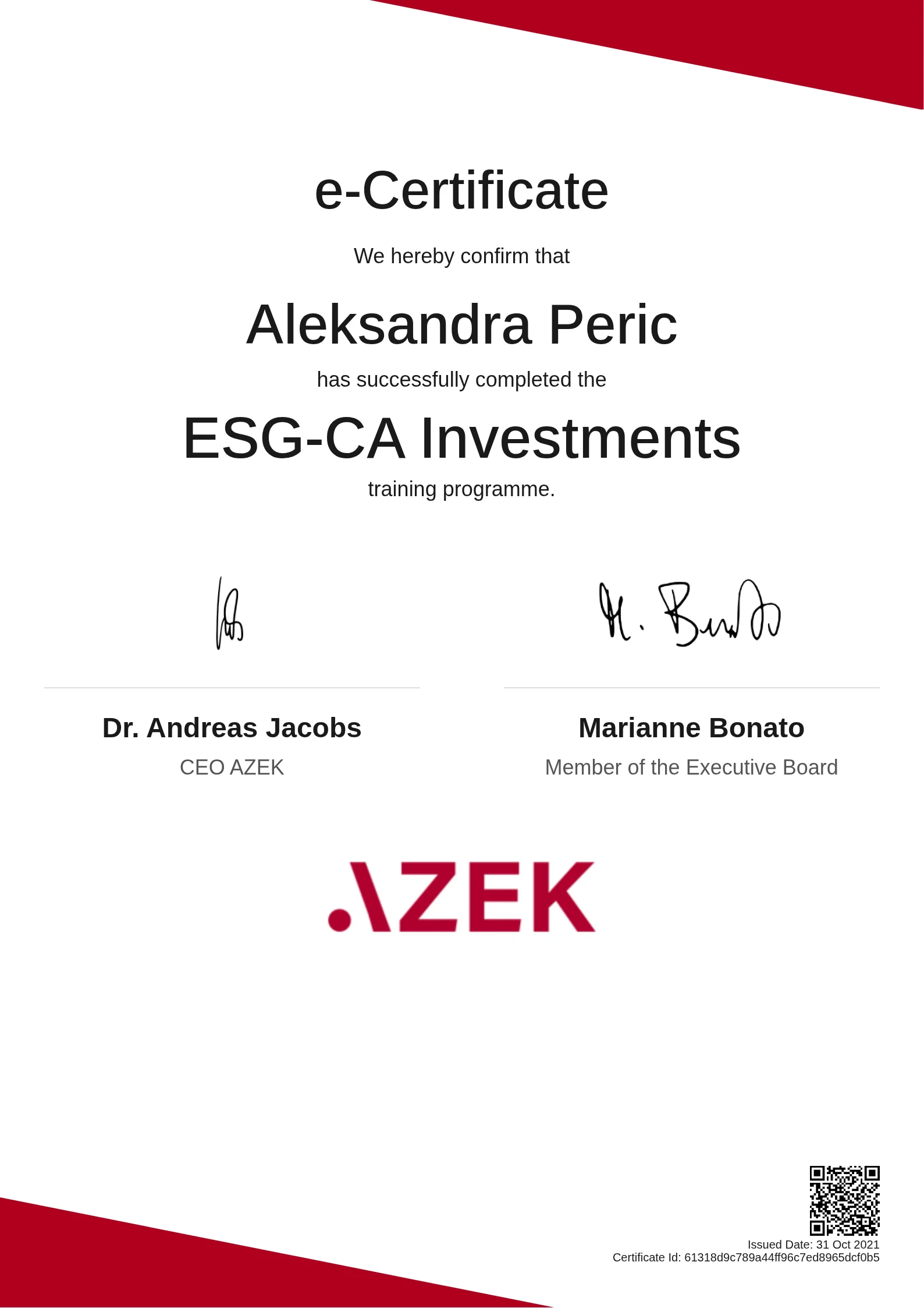  Aleksandra Peric | ESG-CA Investments