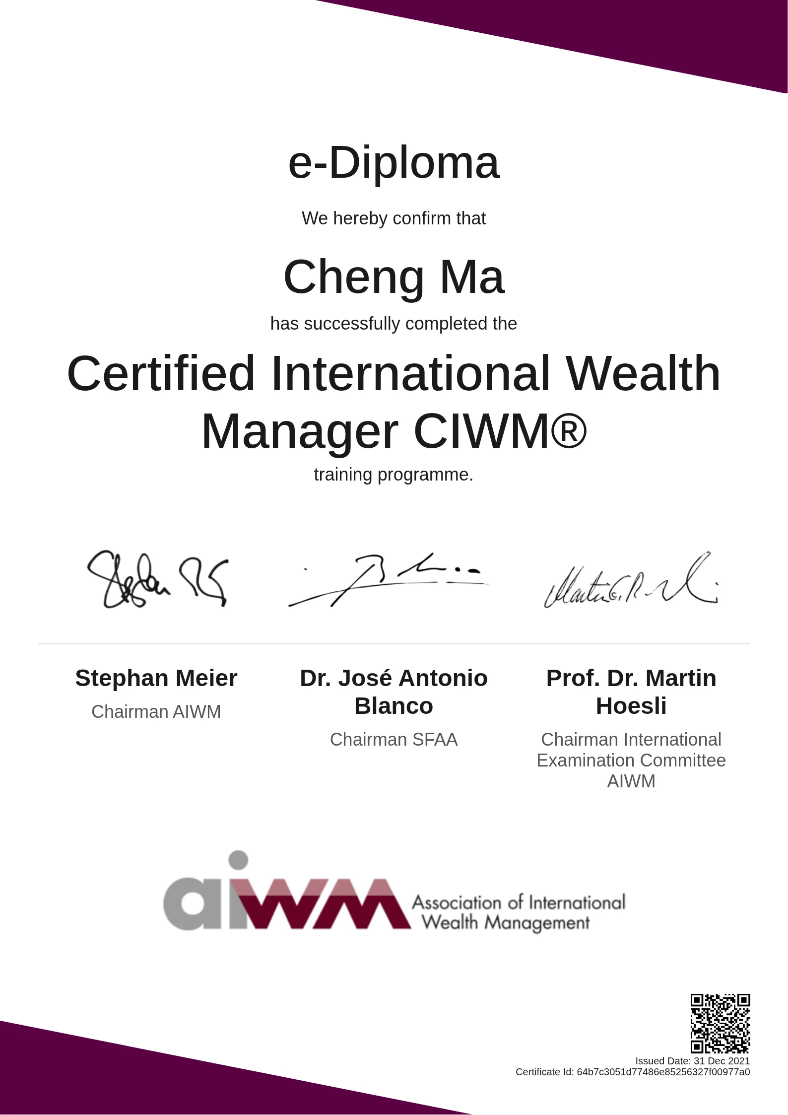 Cheng Ma | Certified International Wealth Manager CIWM®