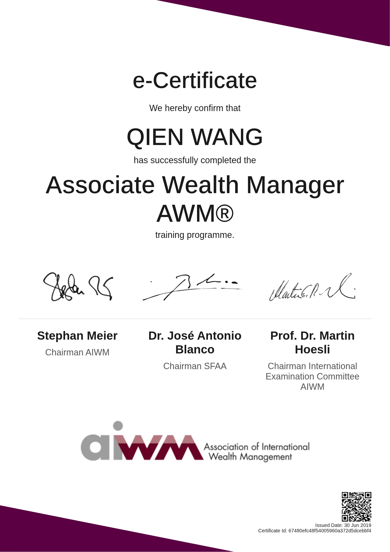  QIEN WANG | Associate Wealth Manager AWM®