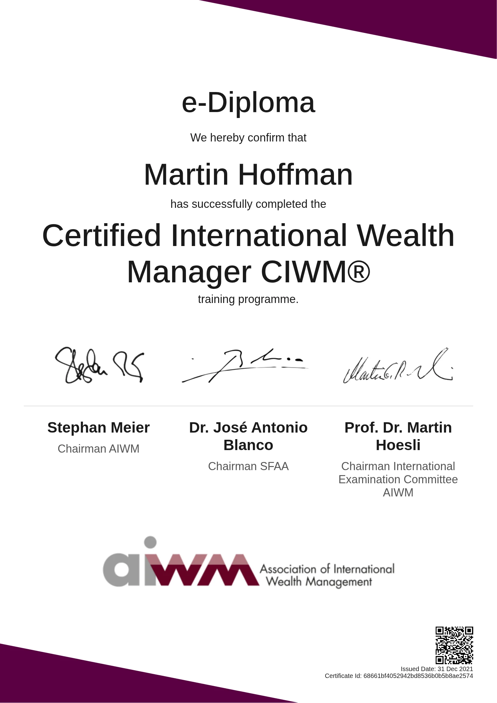  Martin Hoffman | Certified International Wealth Manager CIWM®