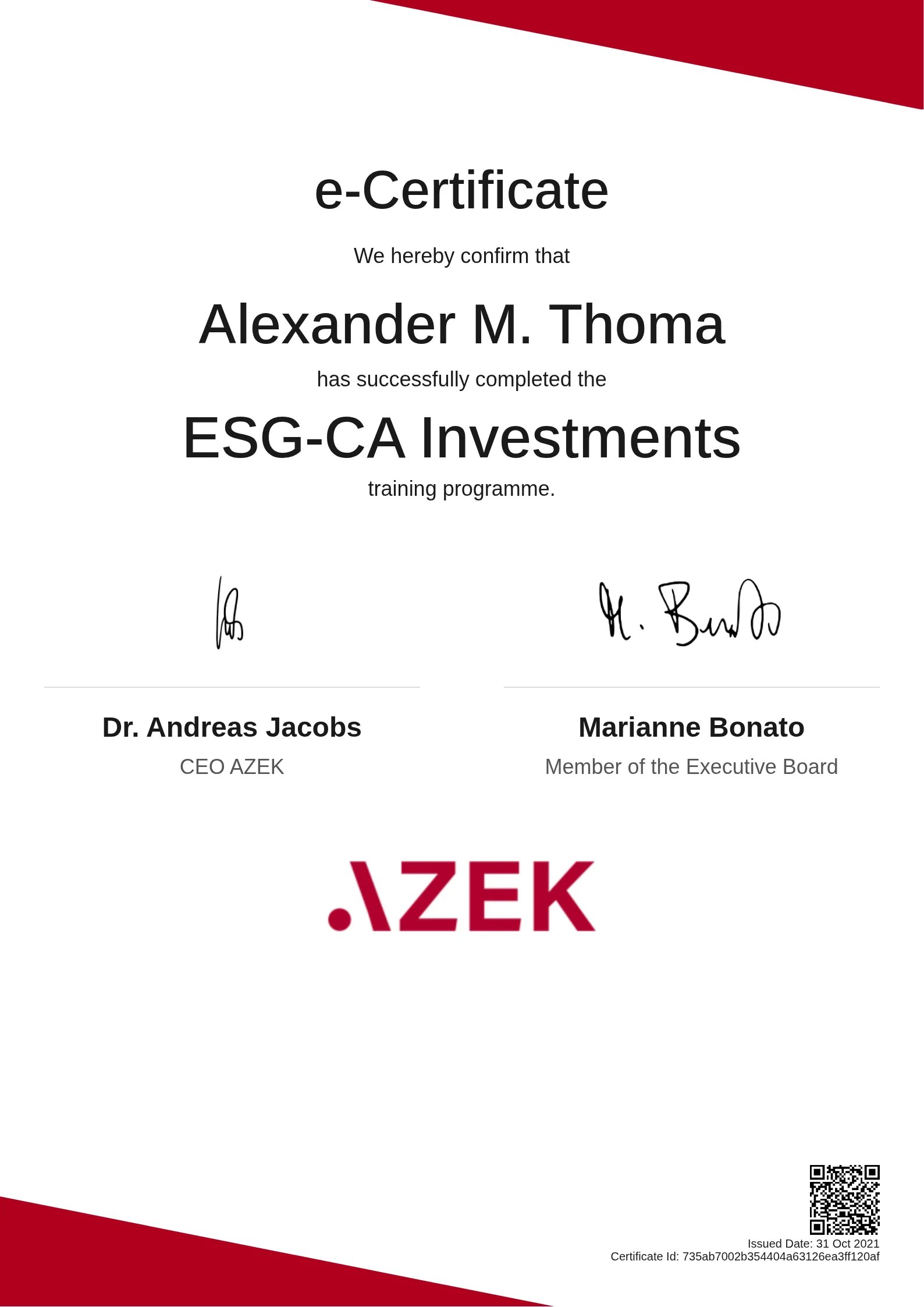  Alexander M. Thoma | ESG-CA Investments
