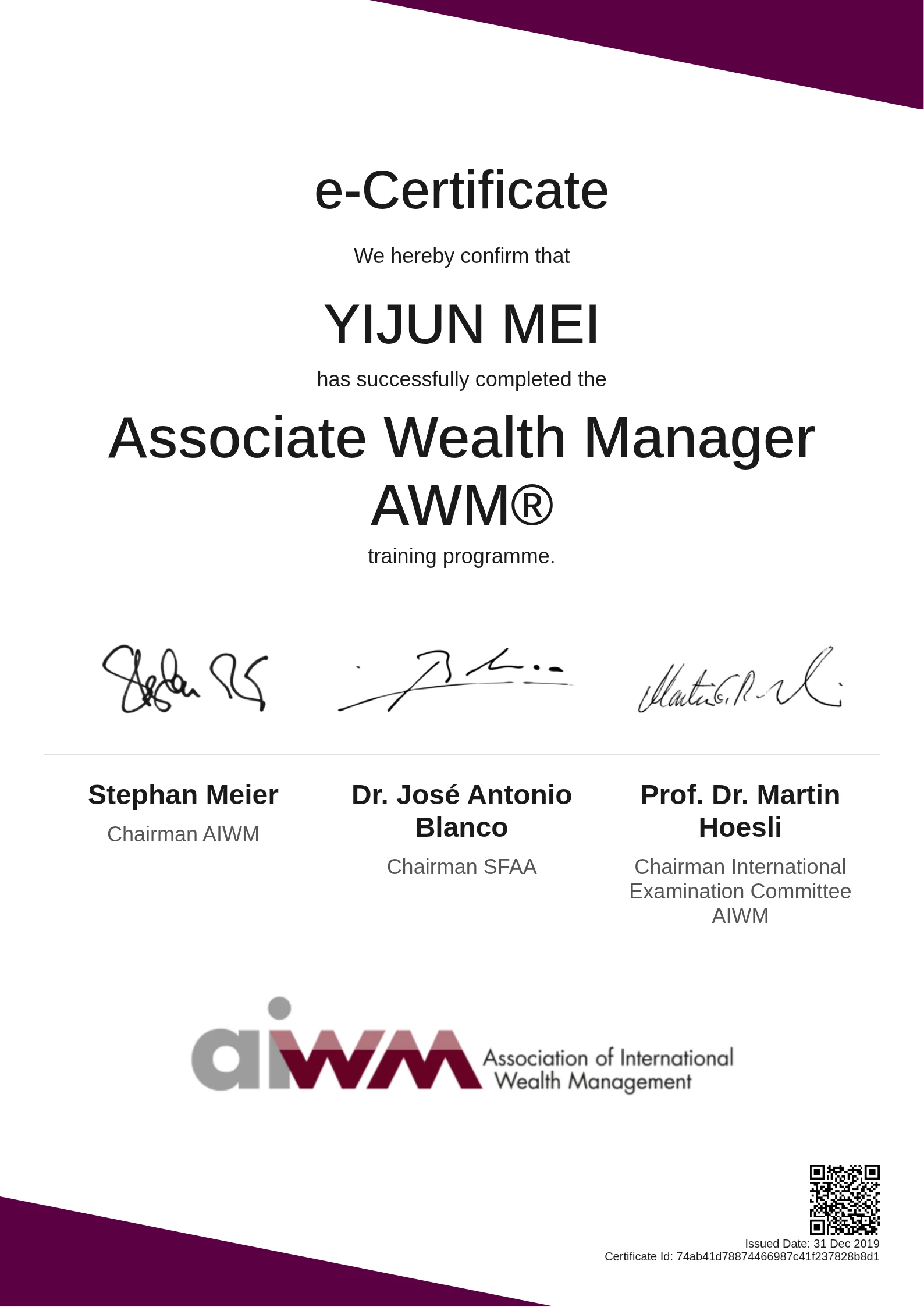  YIJUN MEI | Associate Wealth Manager AWM®