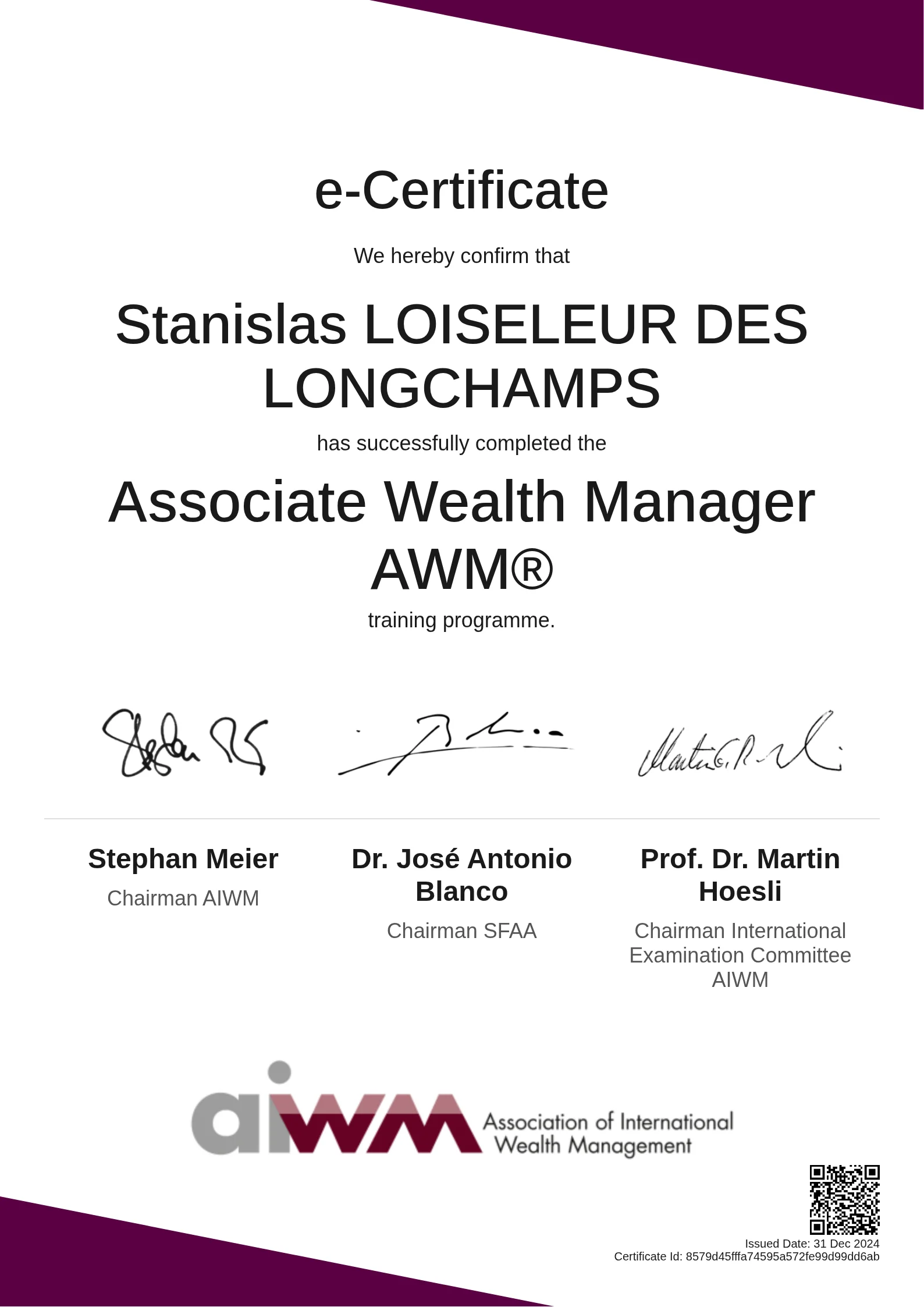 Stanislas LOISELEUR DES LONGCHAMPS | Associate Wealth Manager AWM®