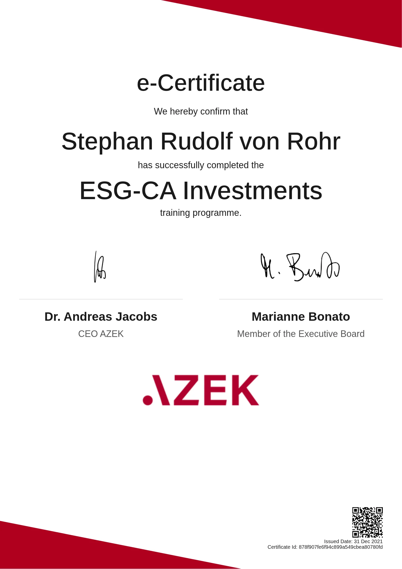  Stephan Rudolf von Rohr | ESG-CA Investments