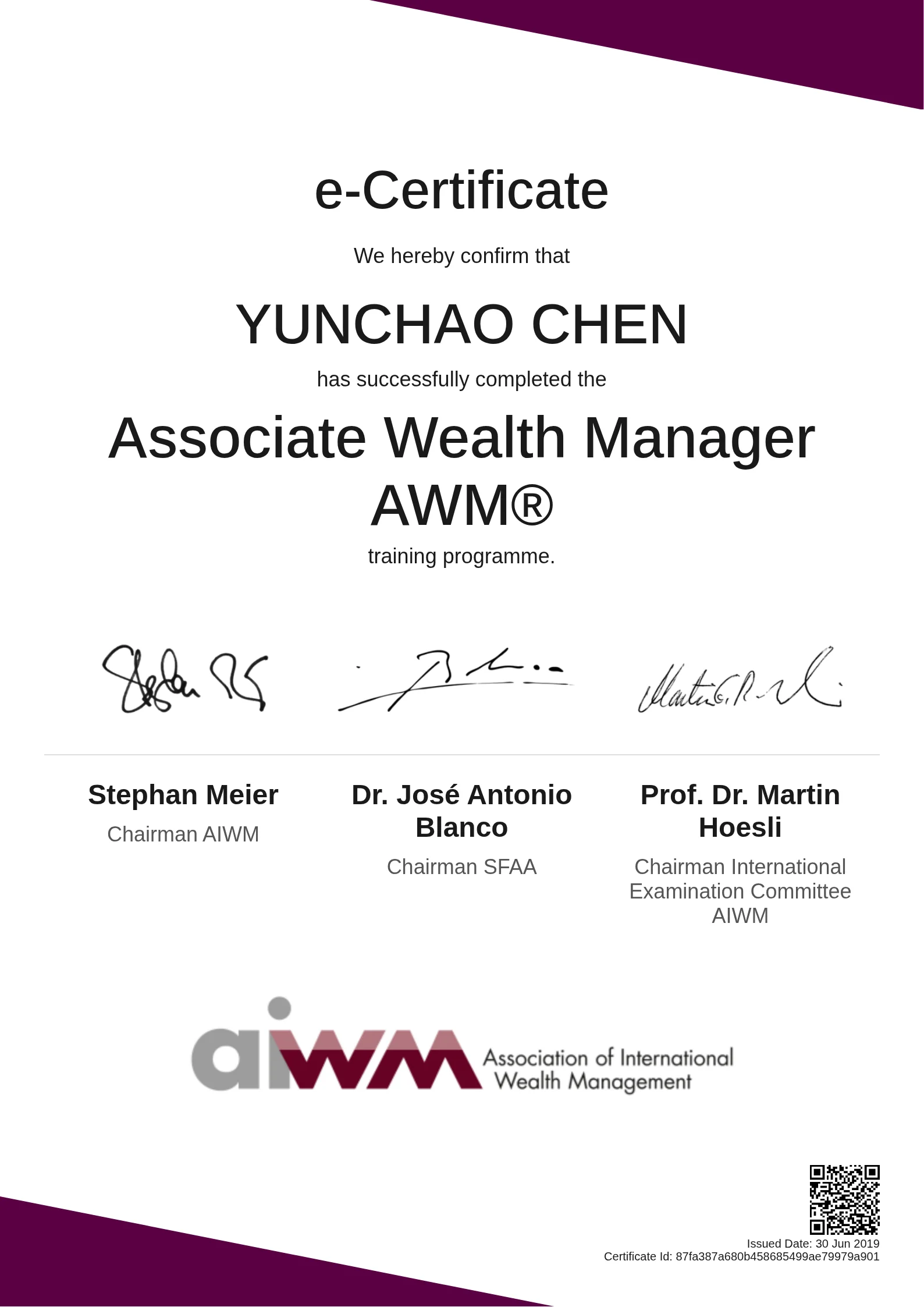  YUNCHAO CHEN | Associate Wealth Manager AWM®