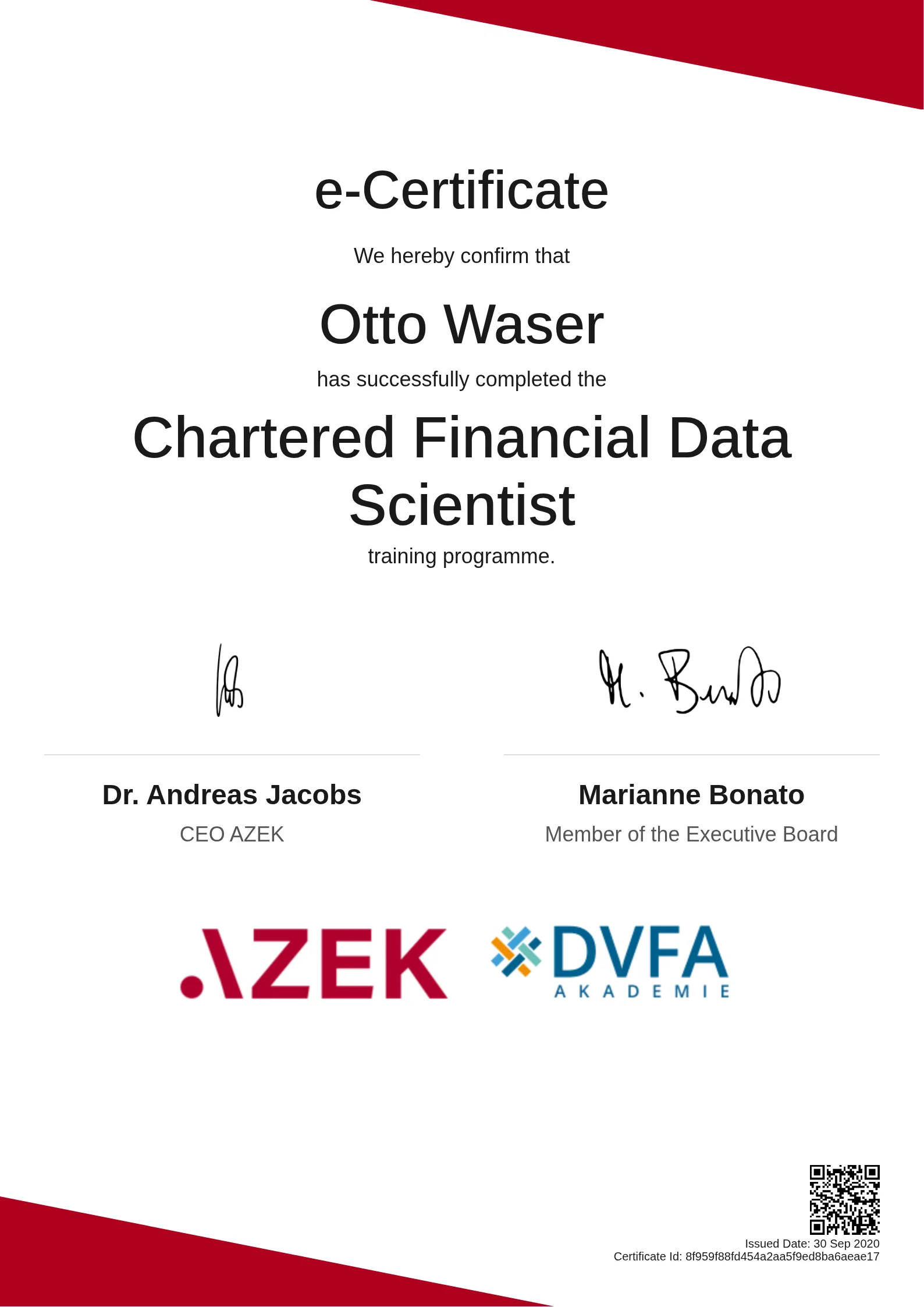  Otto Waser | Chartered Financial Data Scientist