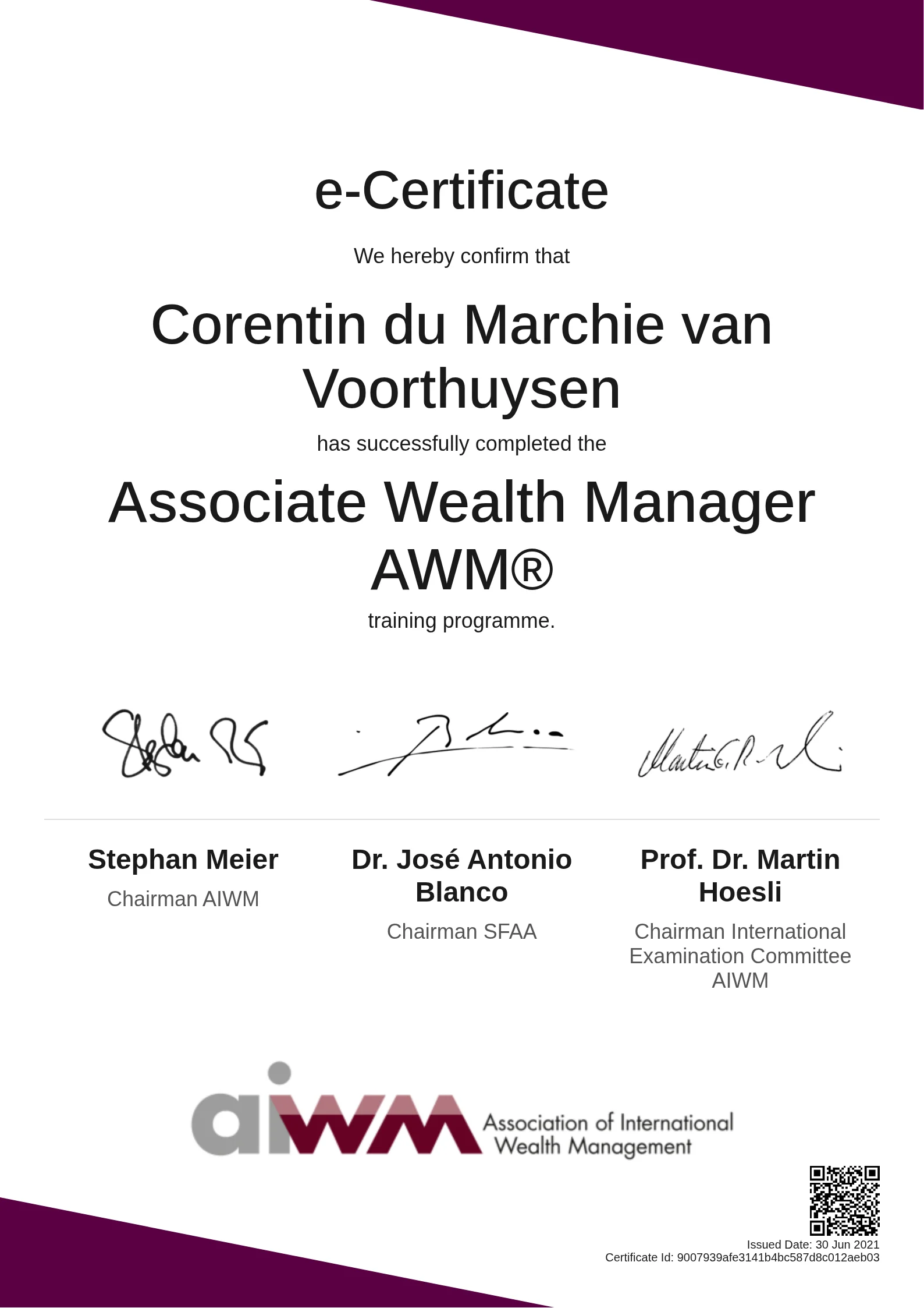  Corentin du Marchie van Voorthuysen | Associate Wealth Manager AWM®