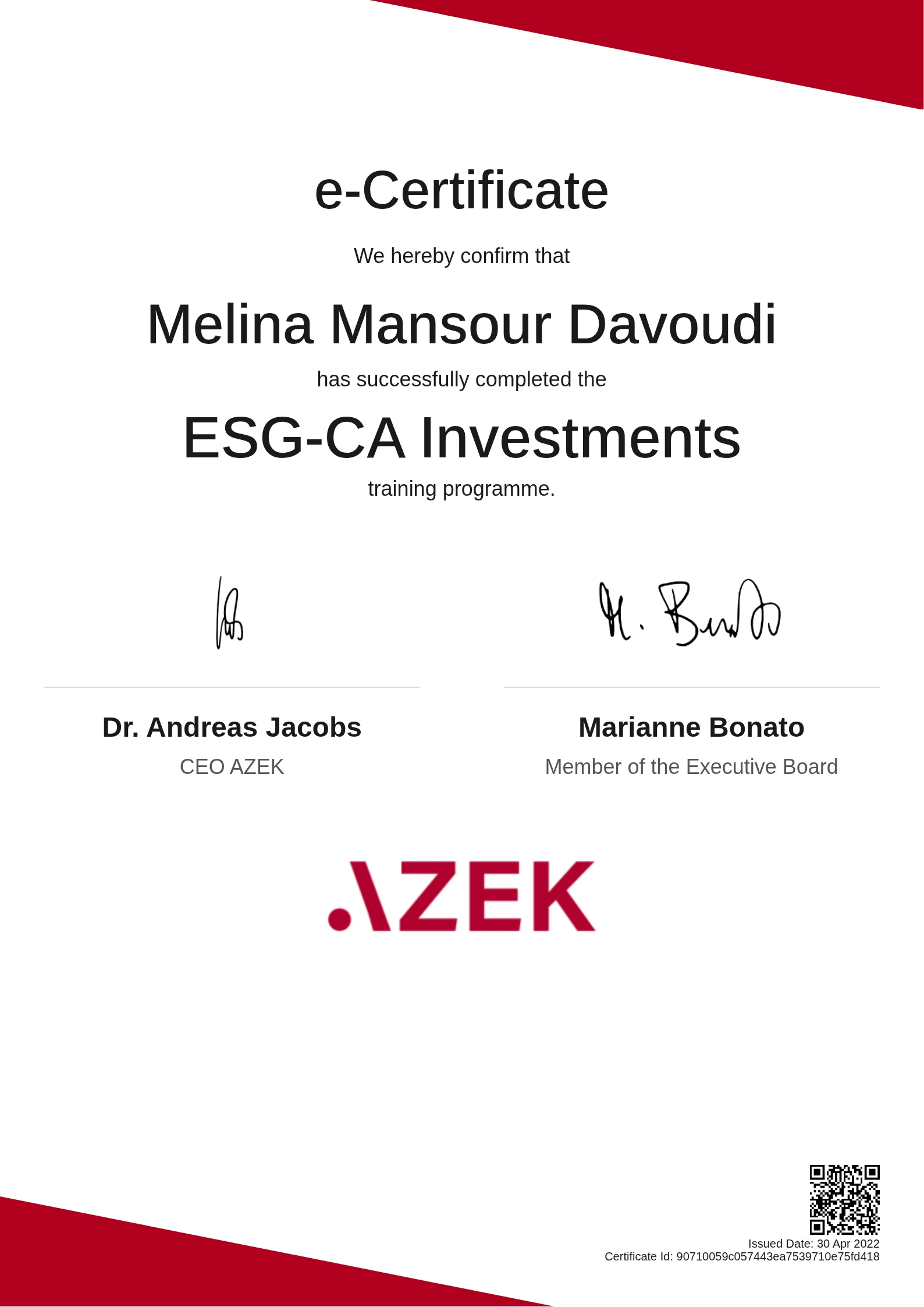  Melina Mansour Davoudi | ESG-CA Investments